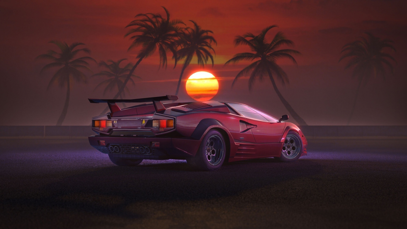 3D Retrowave Sunset Wallpapers