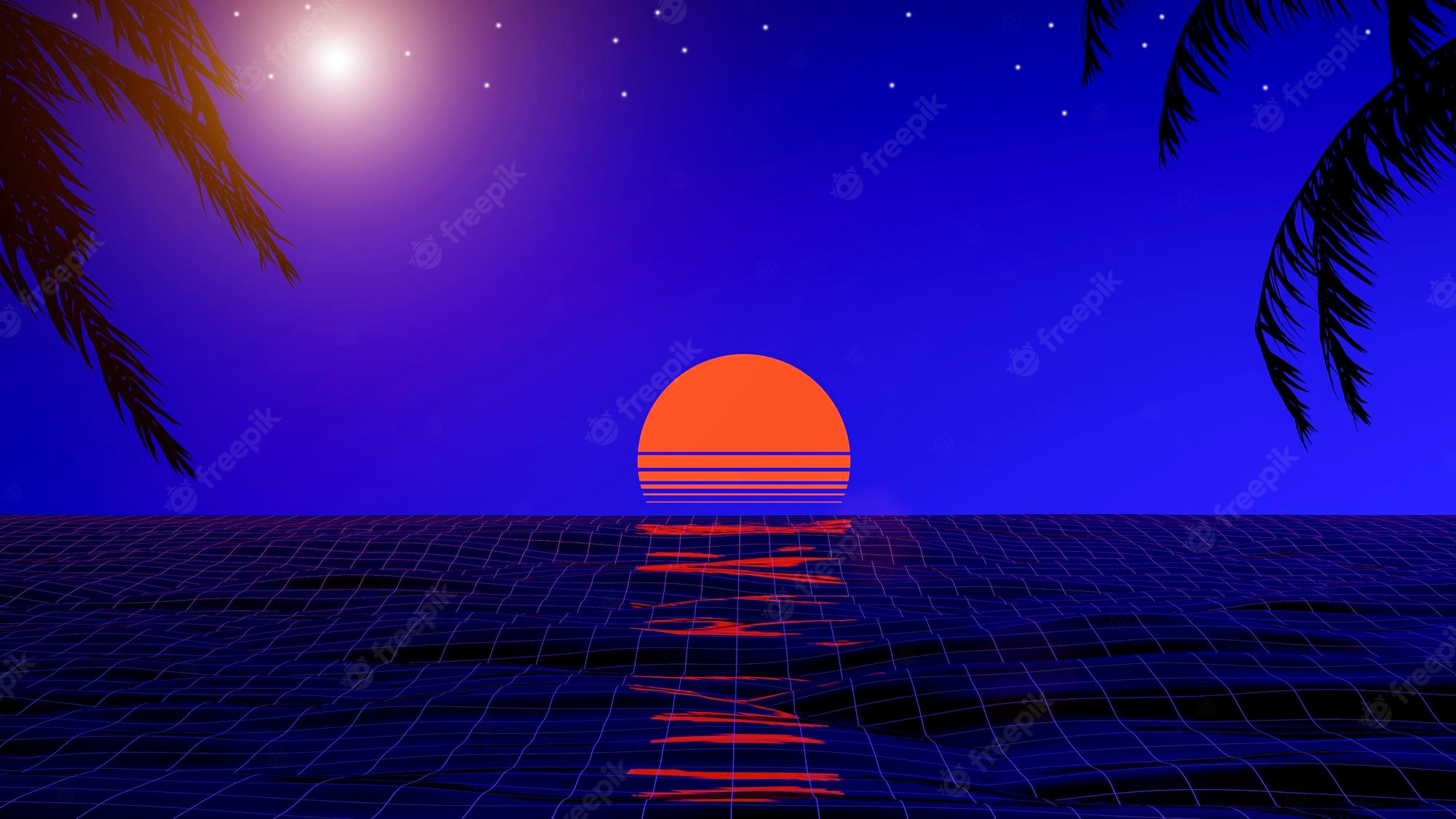 3D Retrowave Sunset Wallpapers