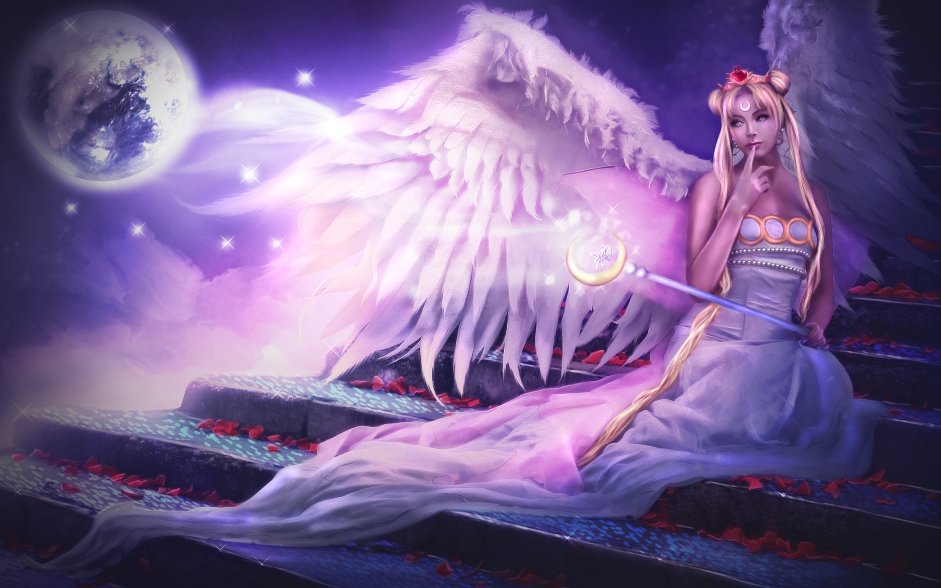 4K Angel In Moon Night Wallpapers