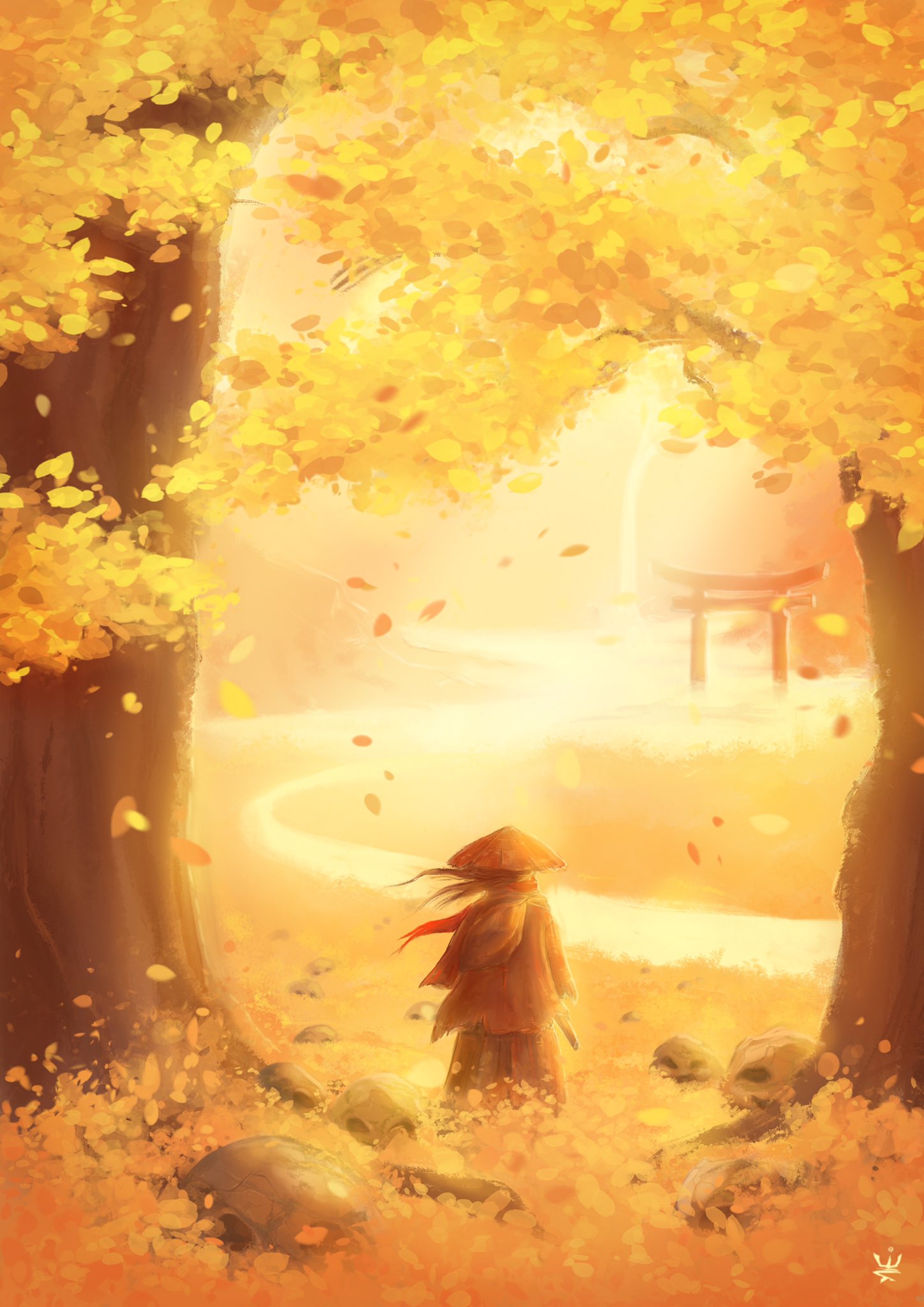 Alone In Autumn Illustration Wallpapers