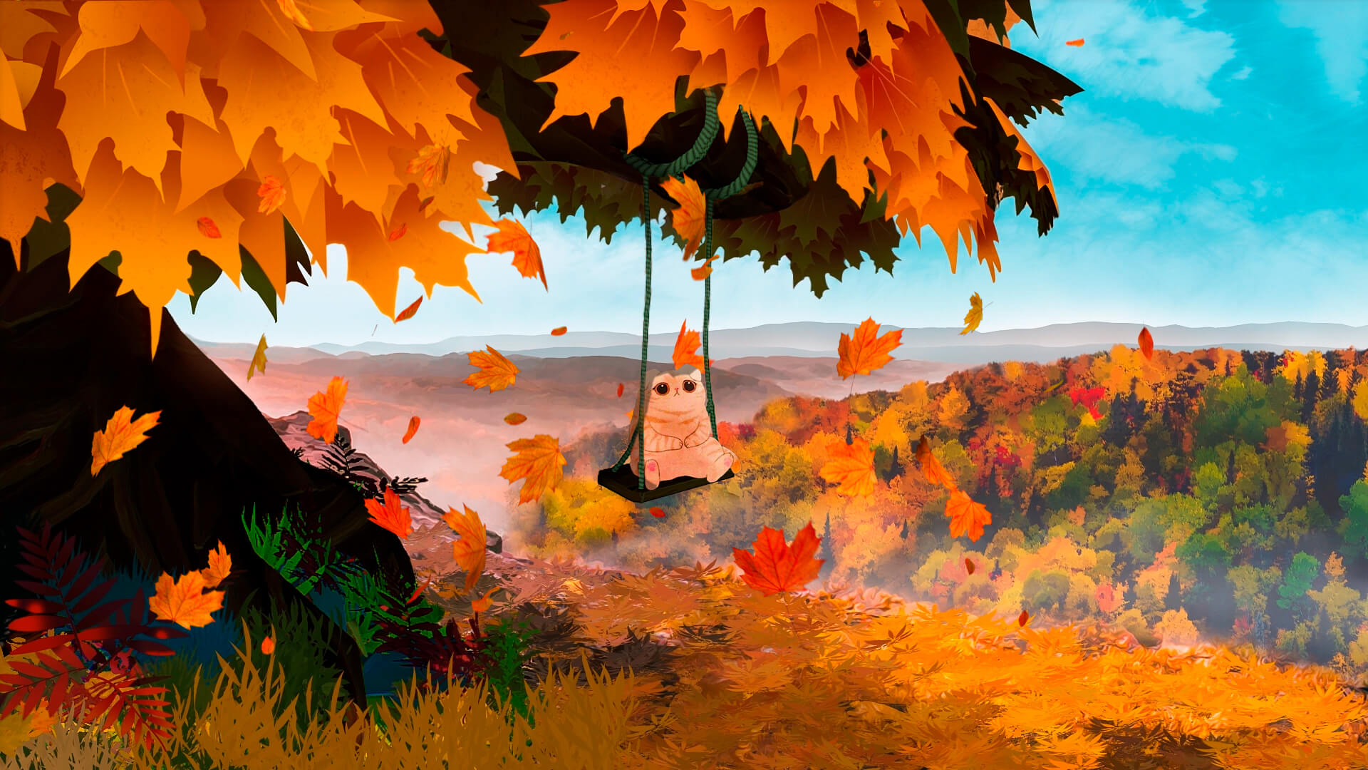 Alone In Autumn Illustration Wallpapers