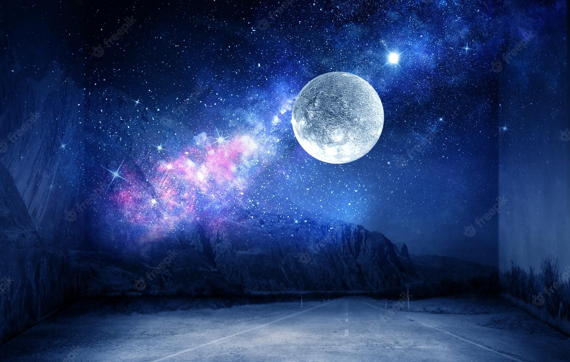 Artistic Full Moon In Starry Night Sky Wallpapers