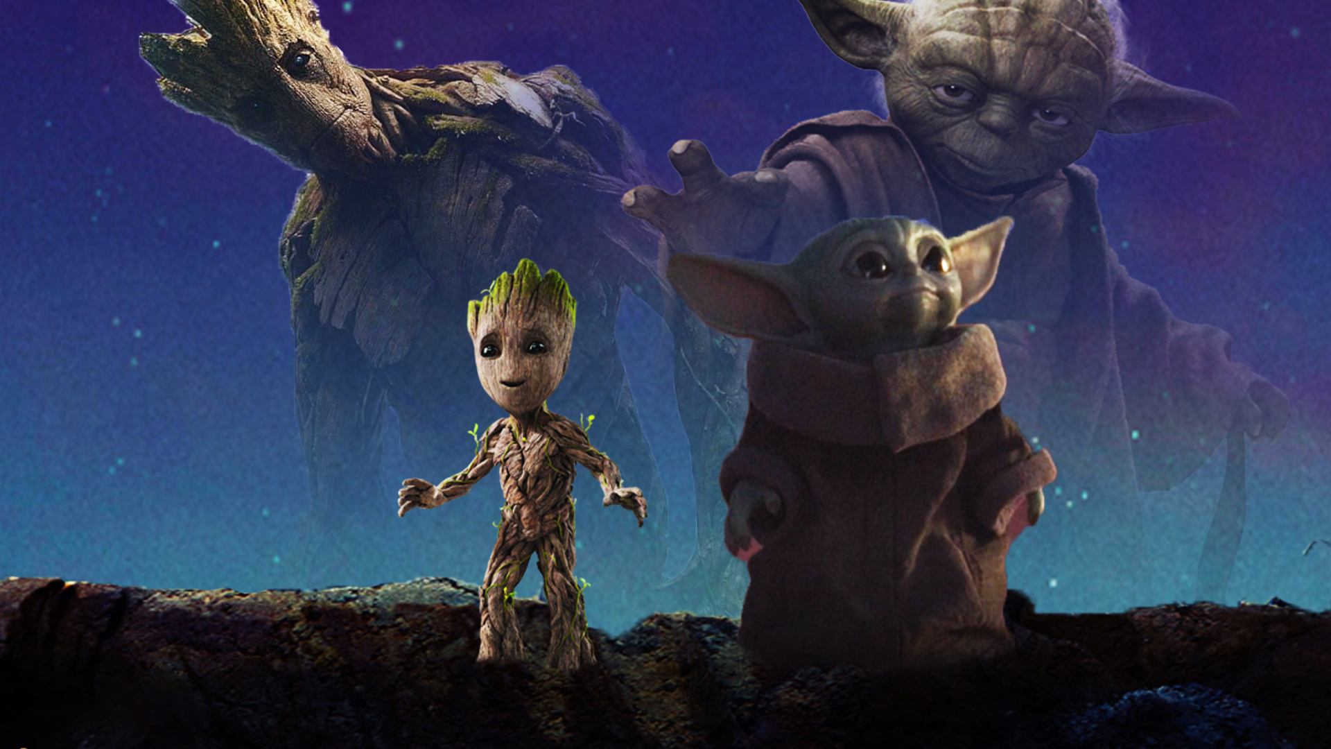 Baby Yoda And Baby Groot Art Wallpapers