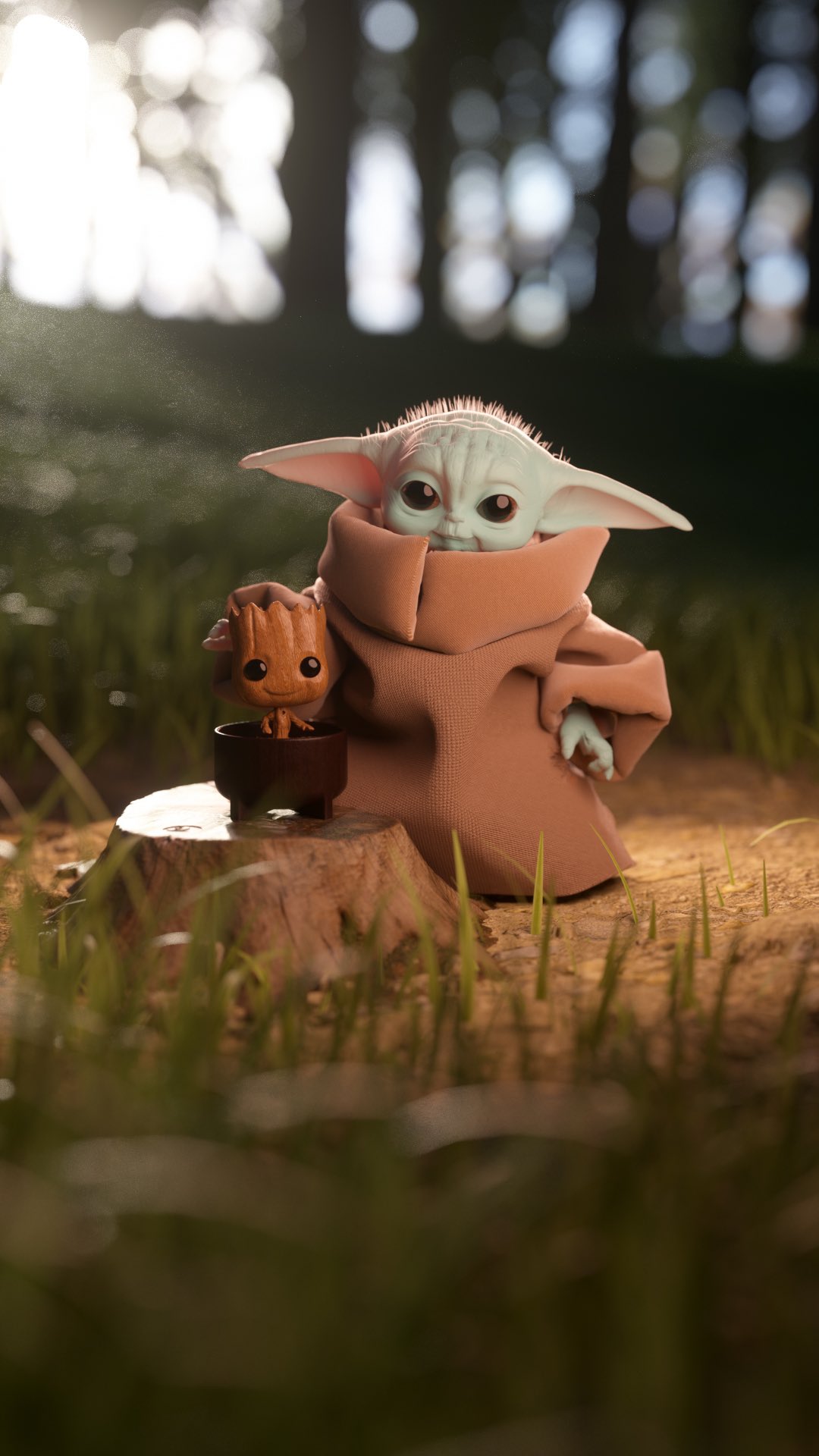 Baby Yoda And Baby Groot Art Wallpapers