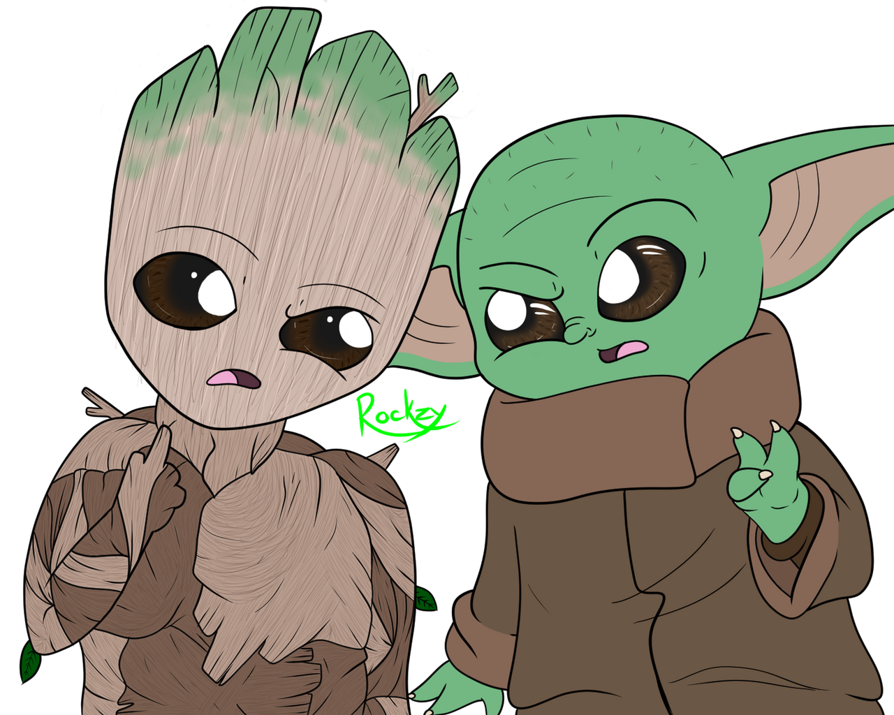 Baby Yoda And Baby Groot Art Wallpapers