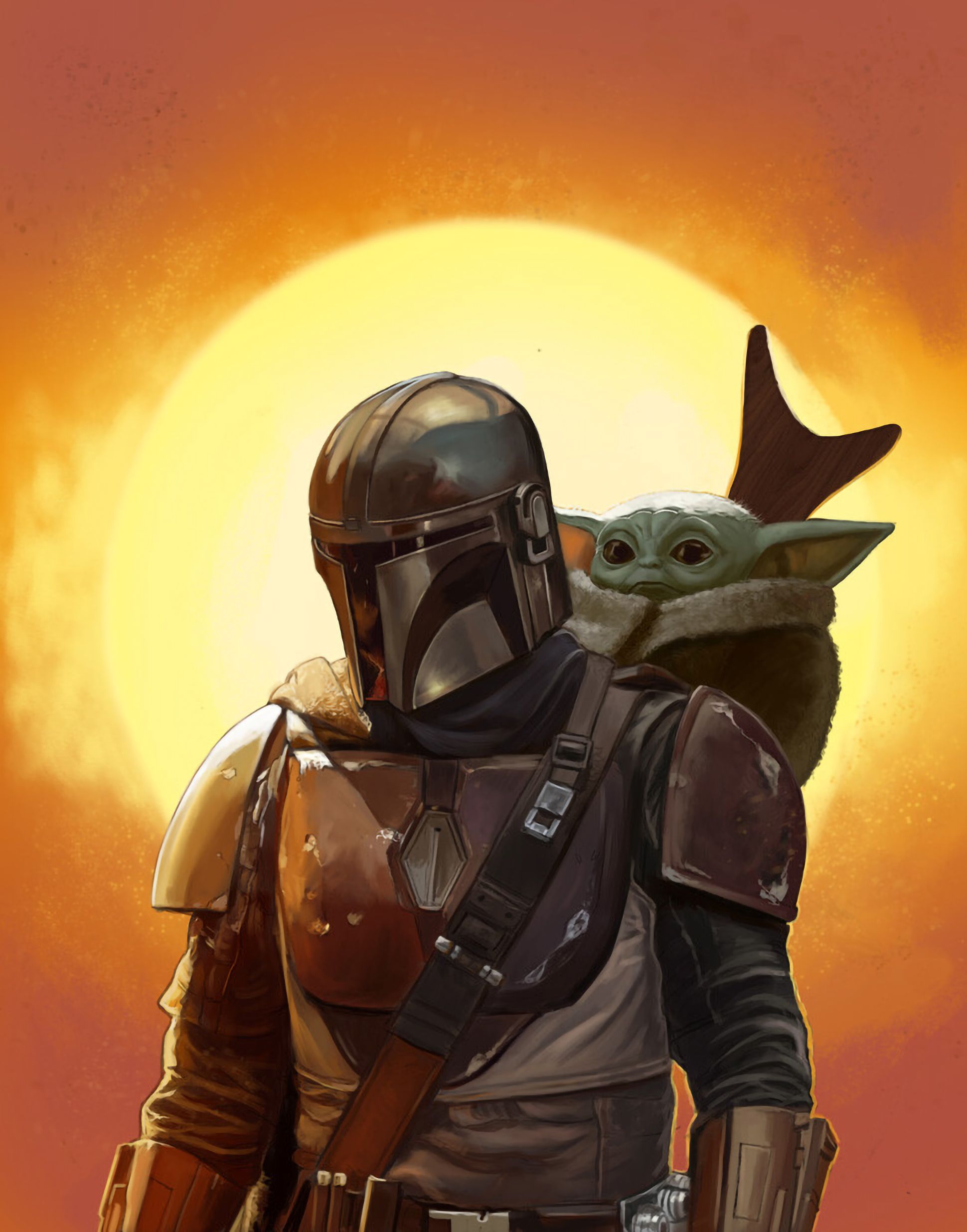 Baby Yoda And Mandalorian 4K Art Wallpapers