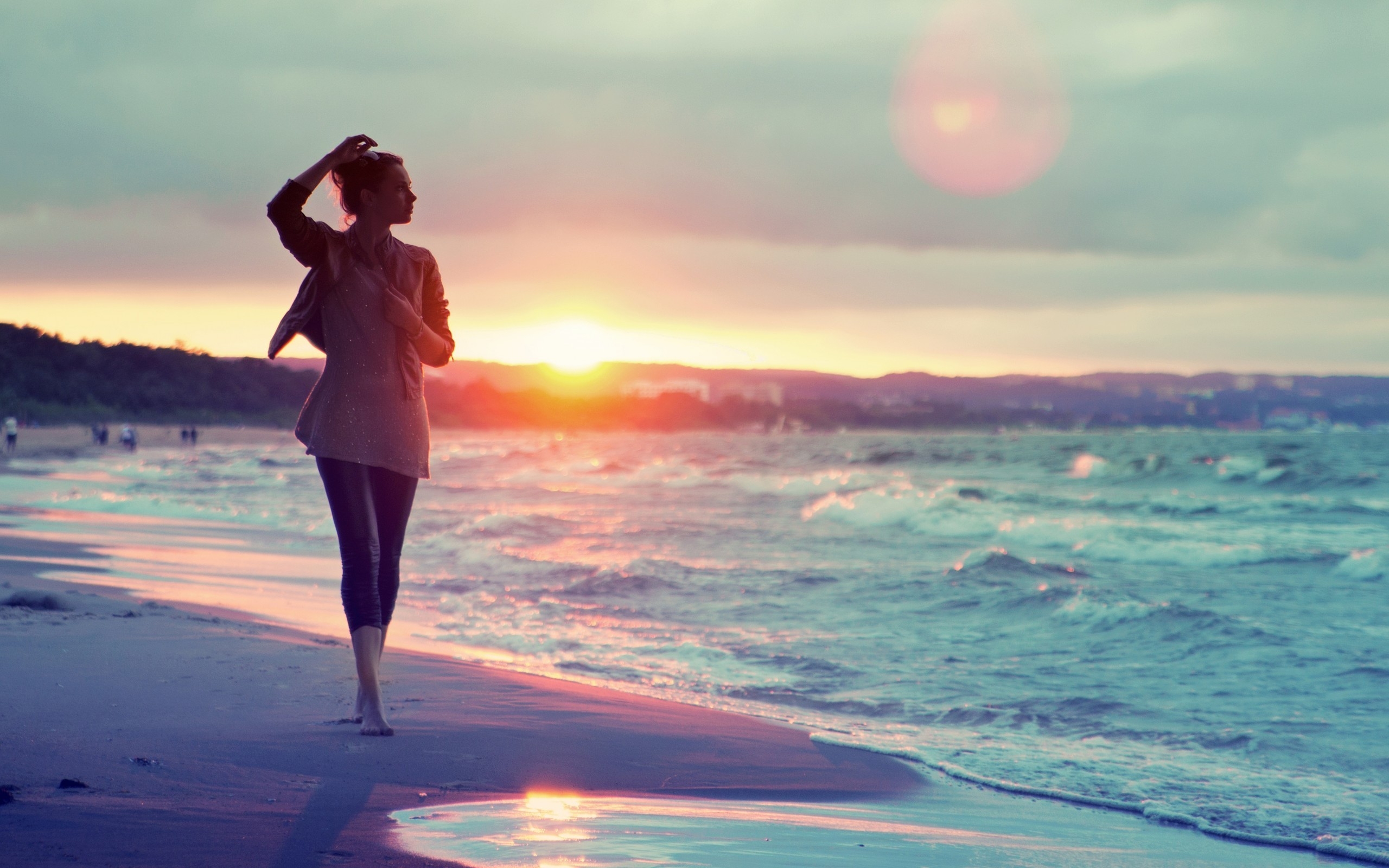 Beach Evening Walk Art Wallpapers