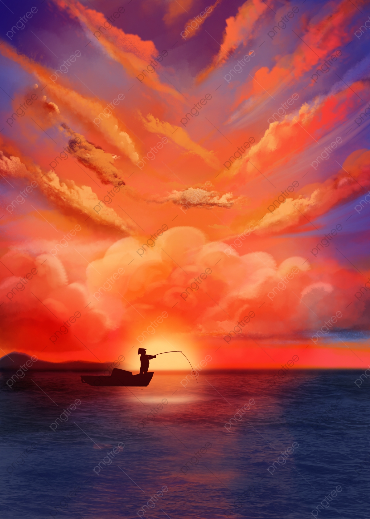 Boat And Red Cloud Art Wallpapers