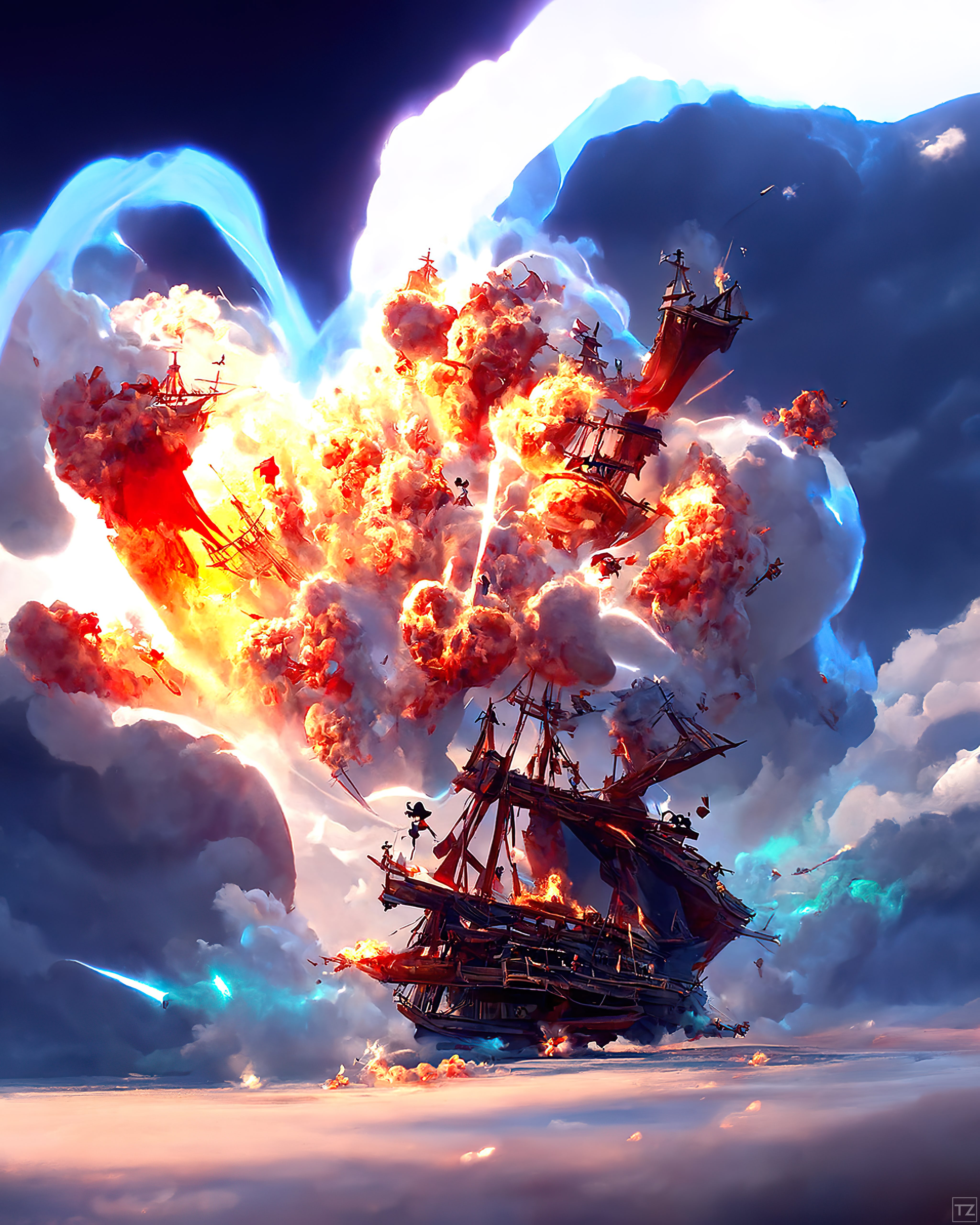 Boat And Red Cloud Art Wallpapers