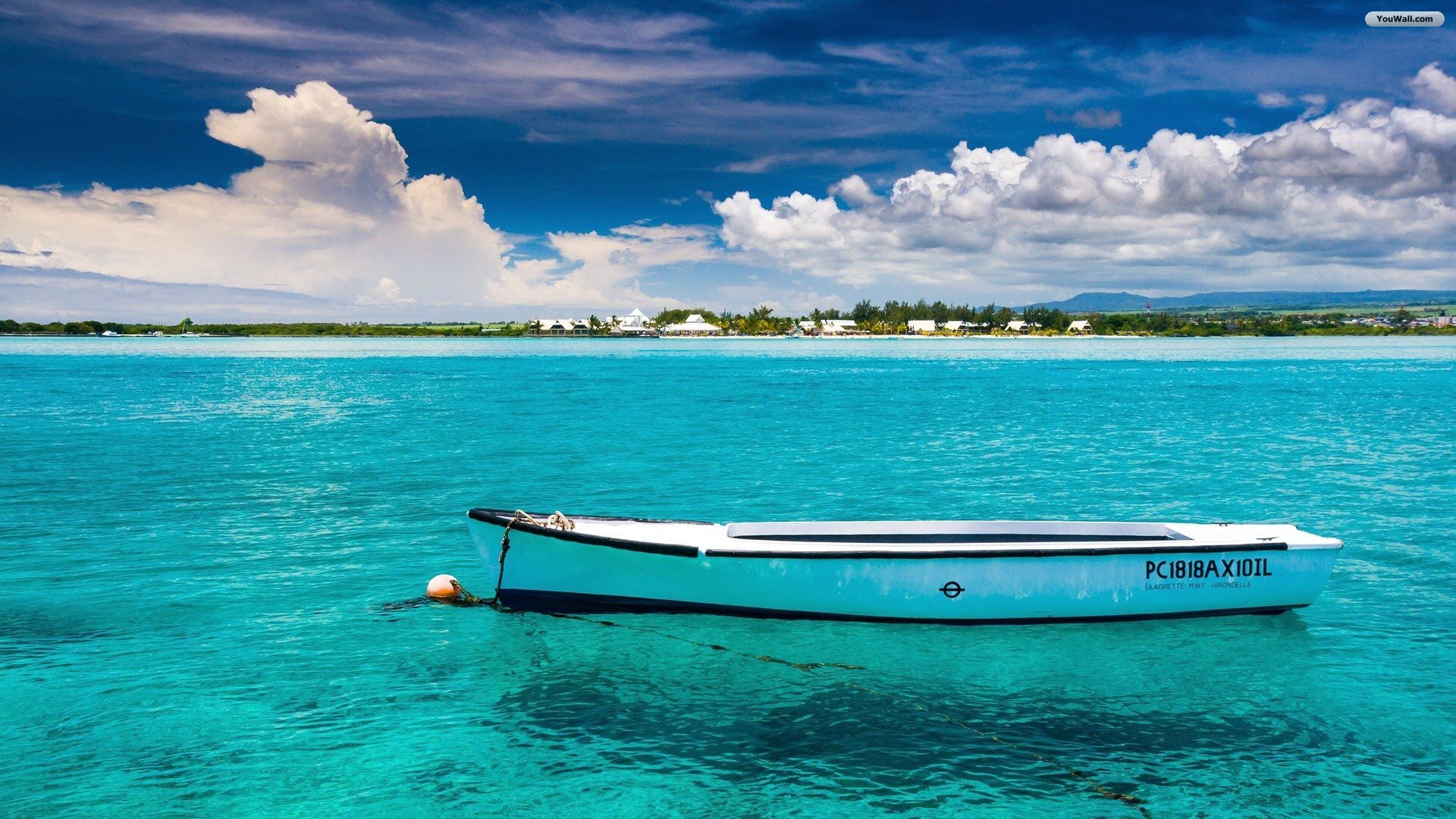 Boat In Blue Sea Water Wallpapers