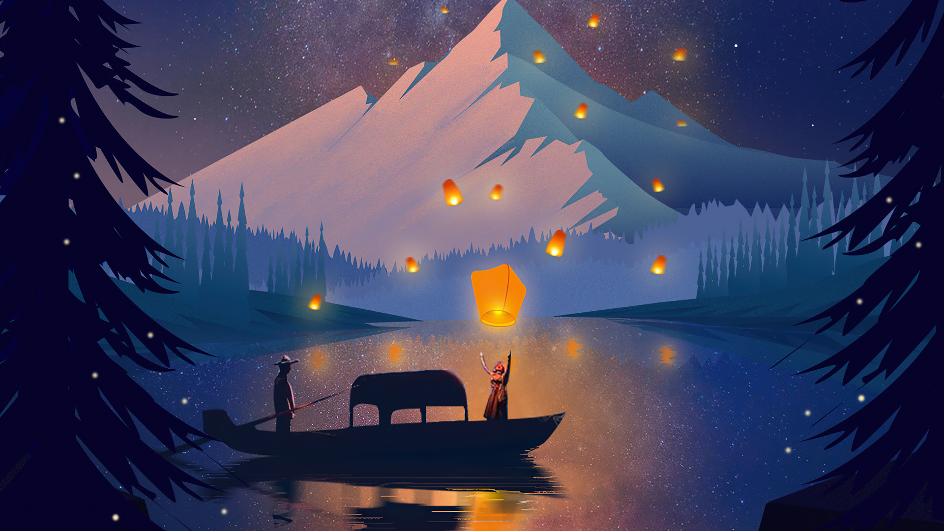 Boating At Night Digital Art Wallpapers