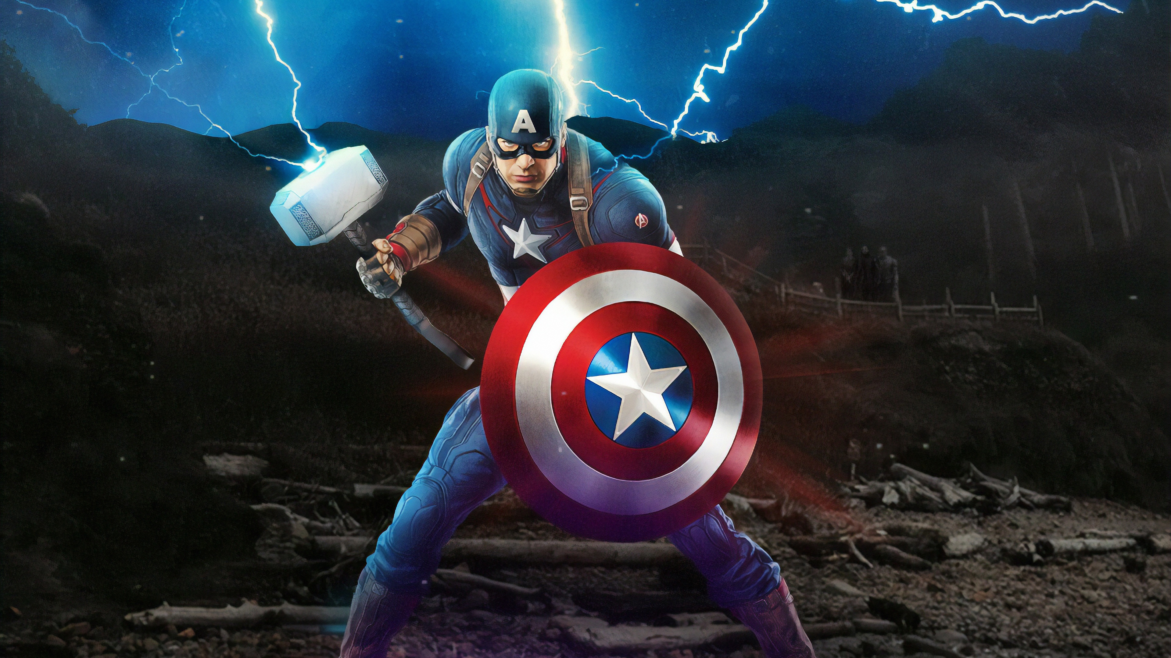 Captain America With Mjolnir And Shield Art Wallpapers