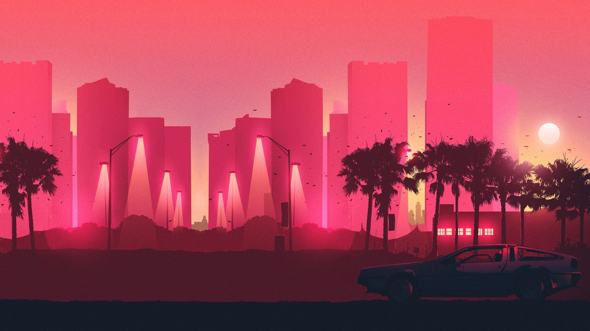 Car In Artistic City Retrowave Wallpapers