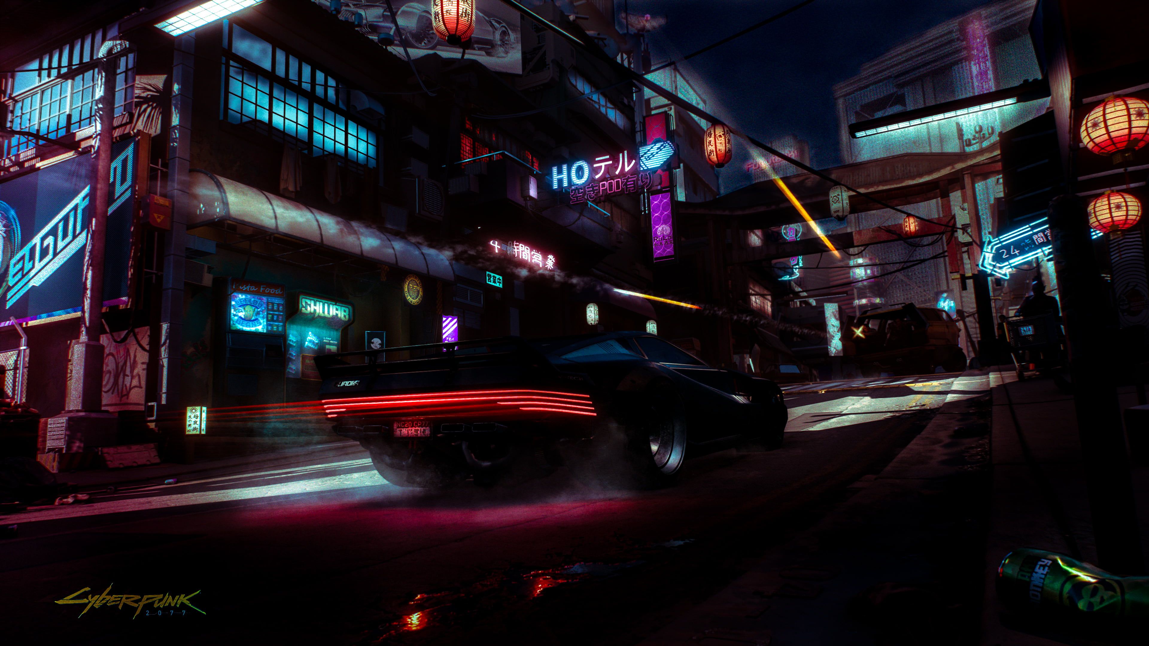 Car In Artistic City Retrowave Wallpapers