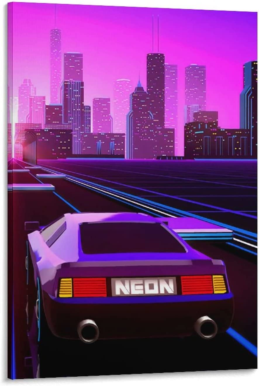 Car In Artistic City Retrowave Wallpapers