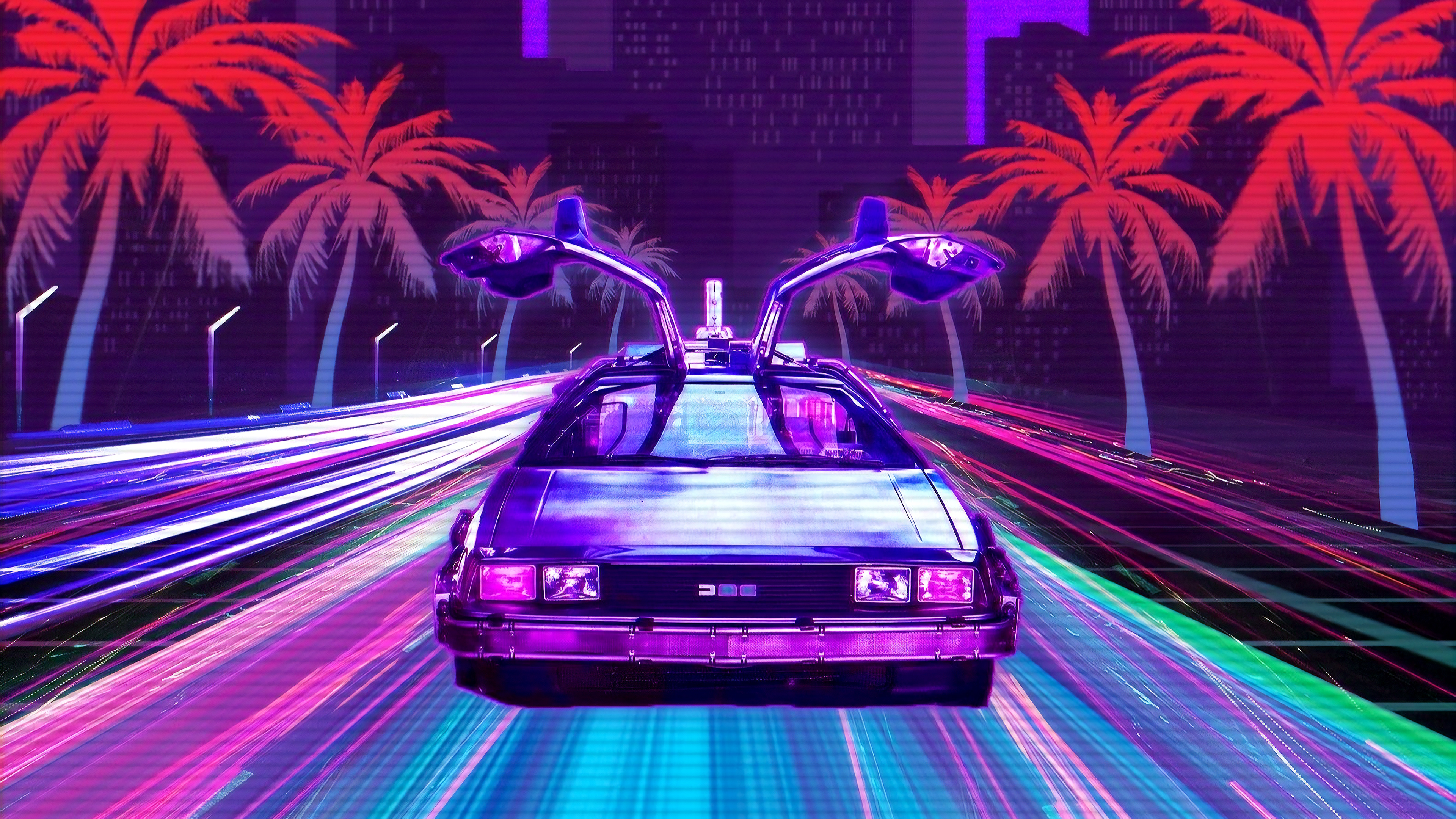 Car In Artistic City Retrowave Wallpapers