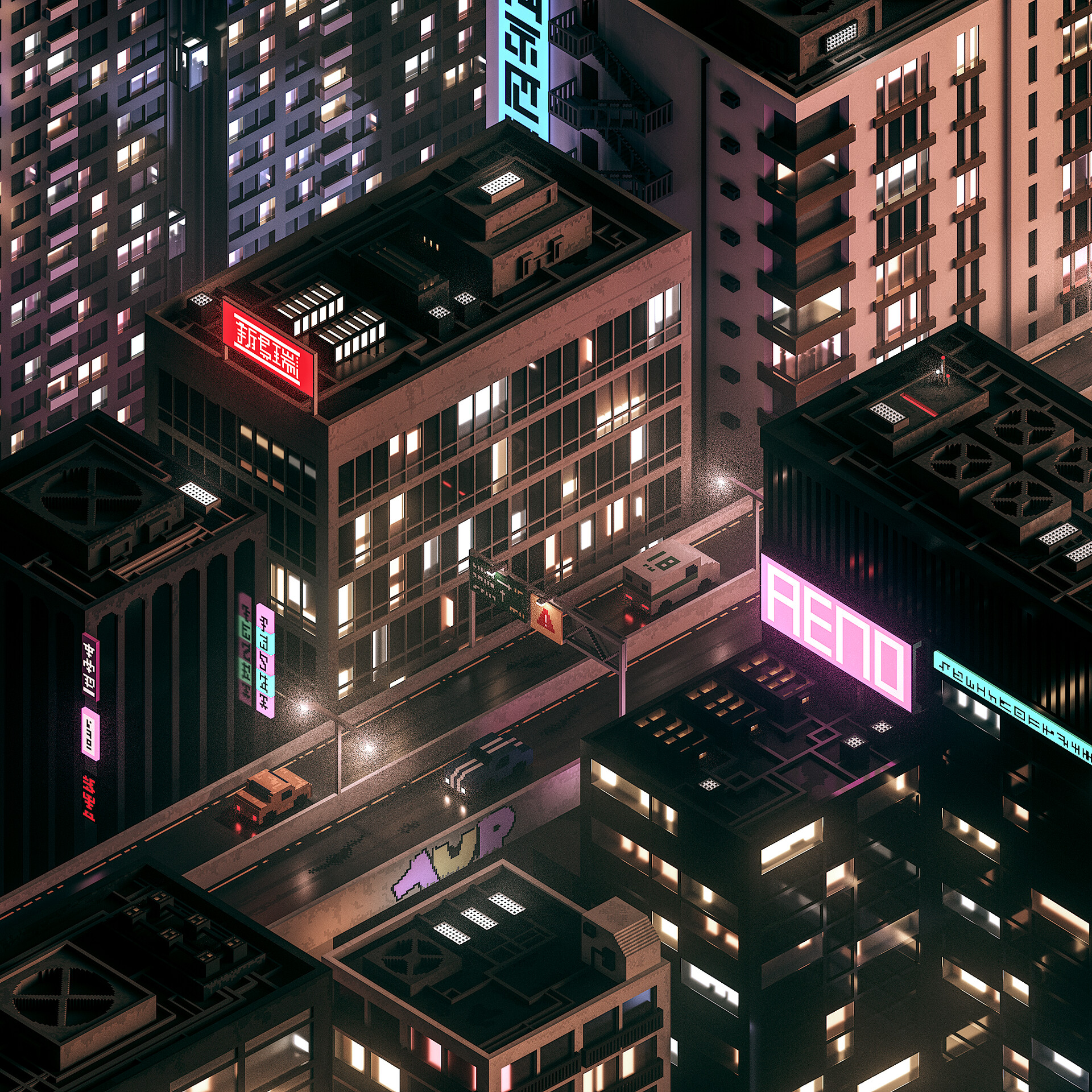 City Buildings Lights 8 Bit Wallpapers