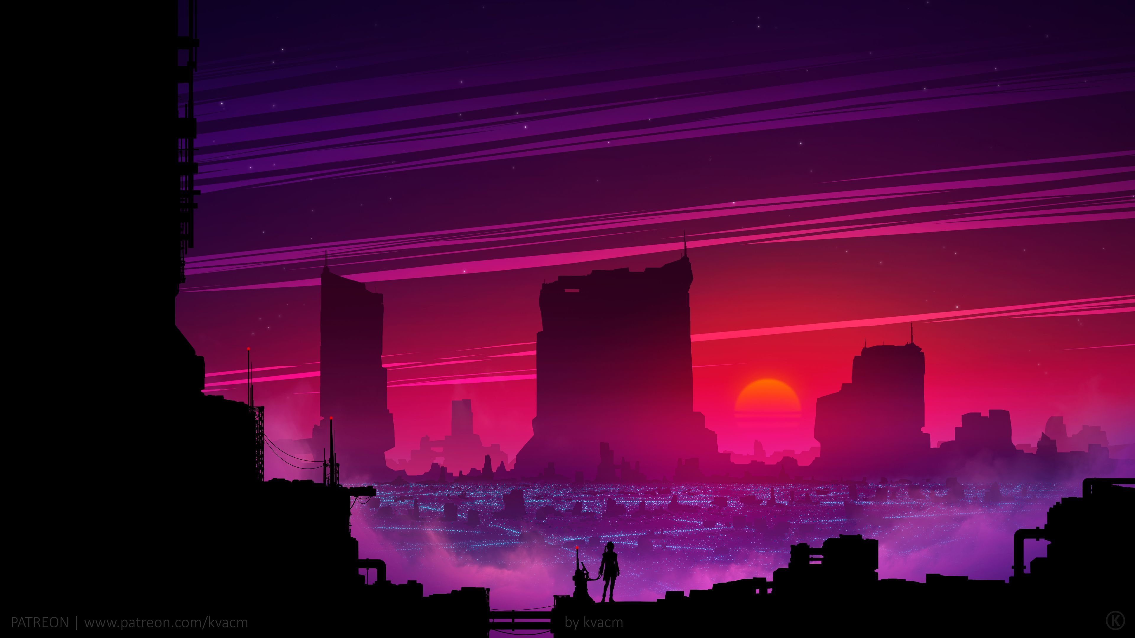 City Retrowave Synthwave Art Wallpapers