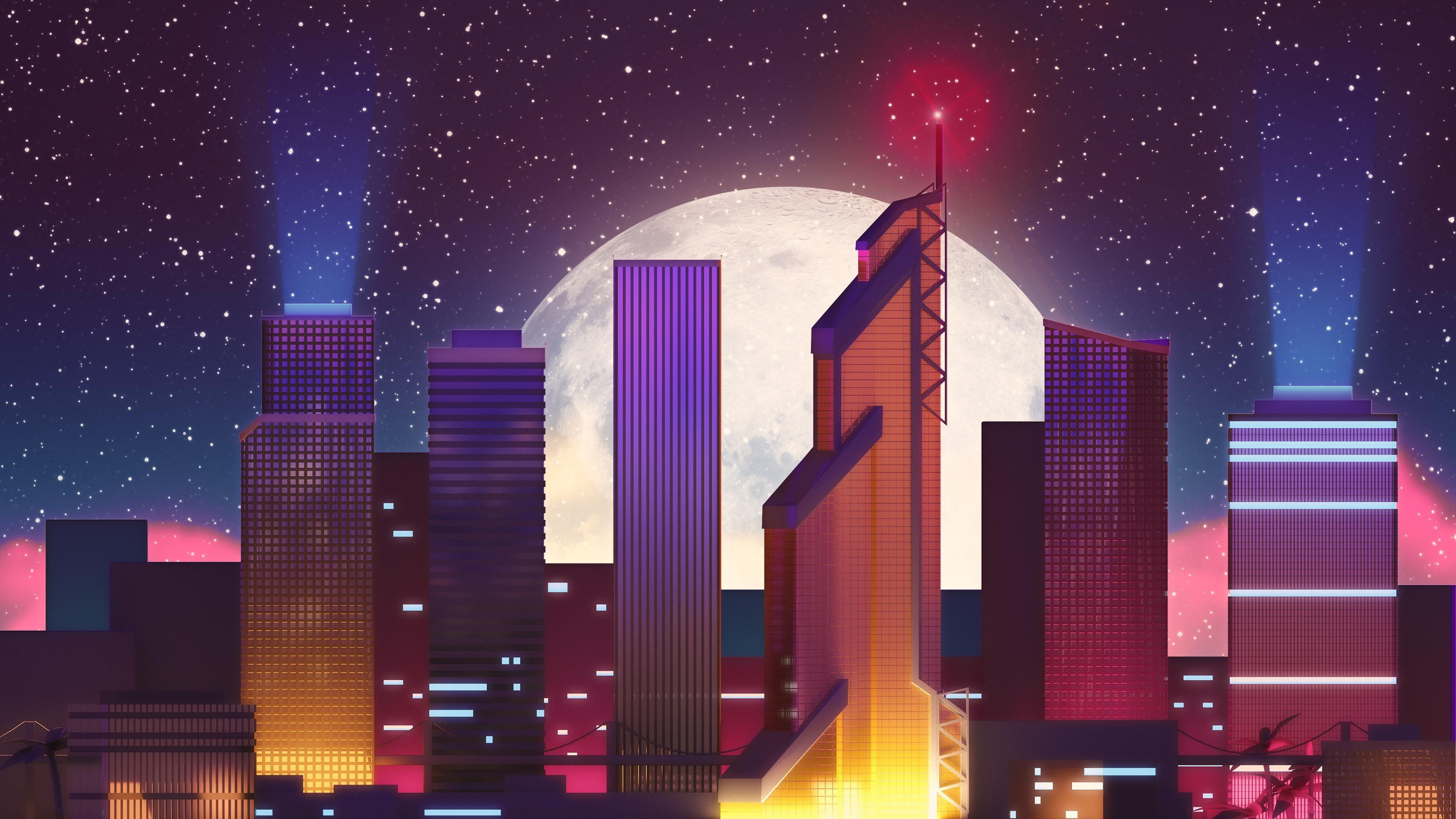 City Retrowave Synthwave Art Wallpapers