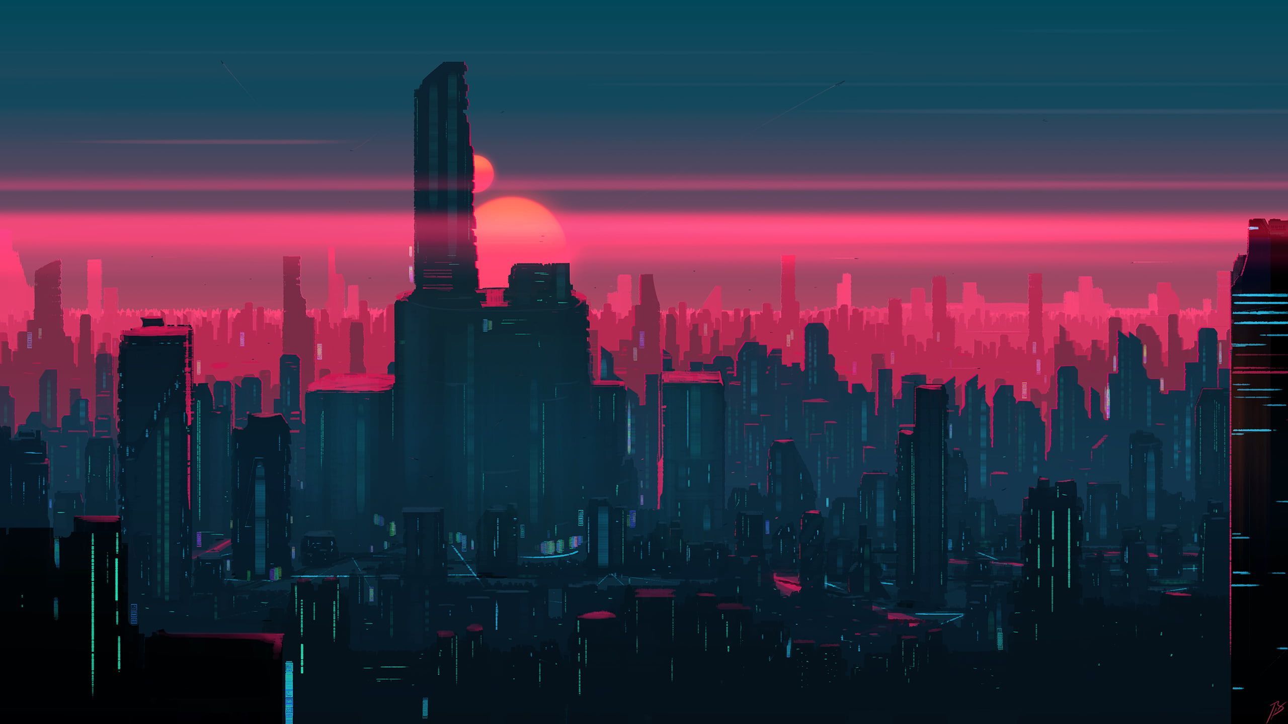 Cityscape Artwork In Sunset Wallpapers