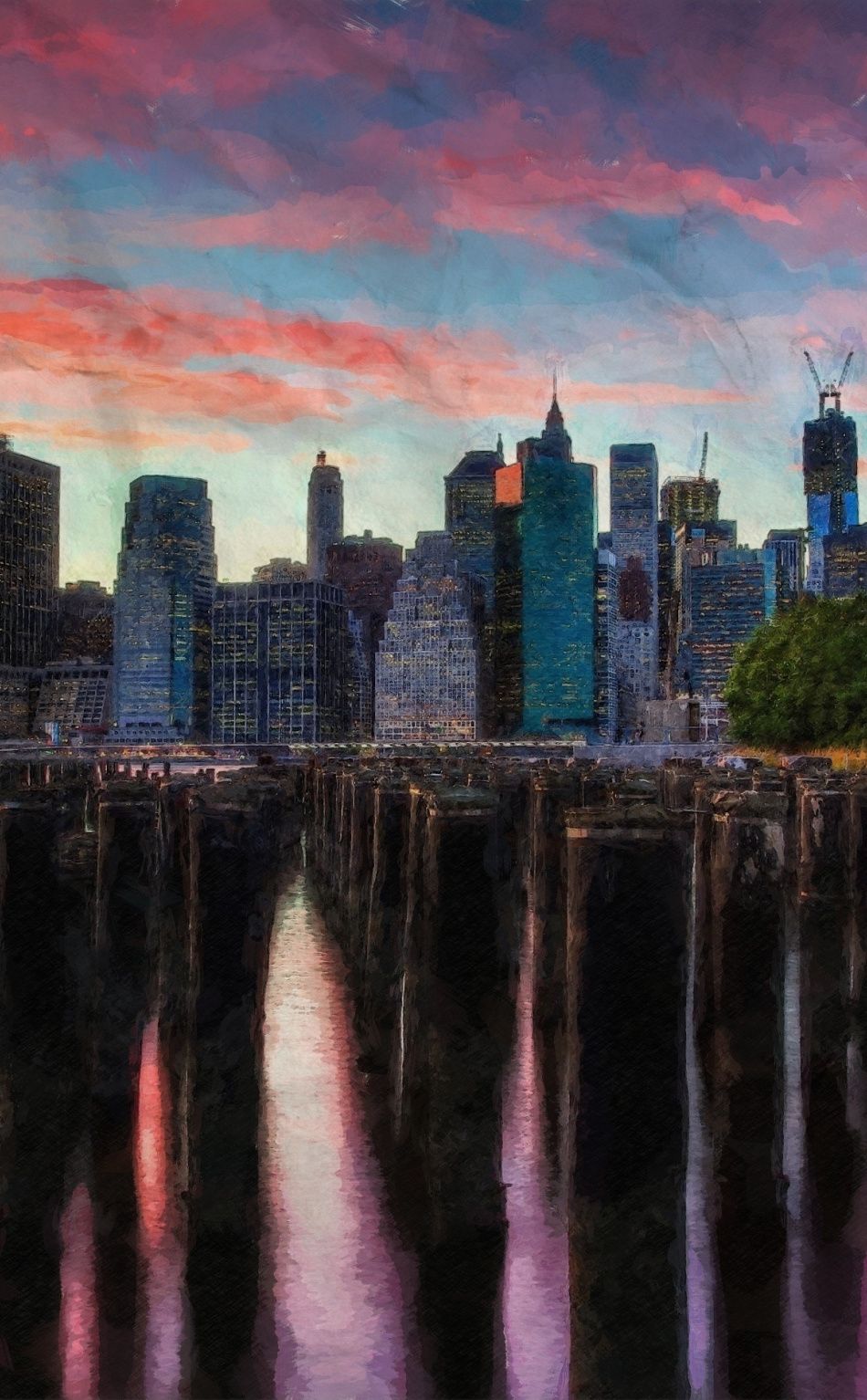 Cityscape Artwork In Sunset Wallpapers