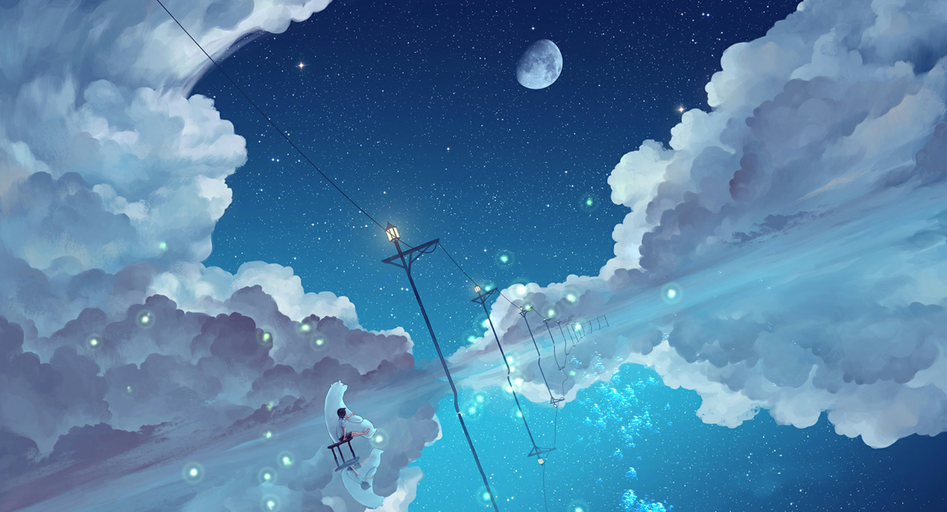 Cool Anime Starry Night Illustration Wallpapers