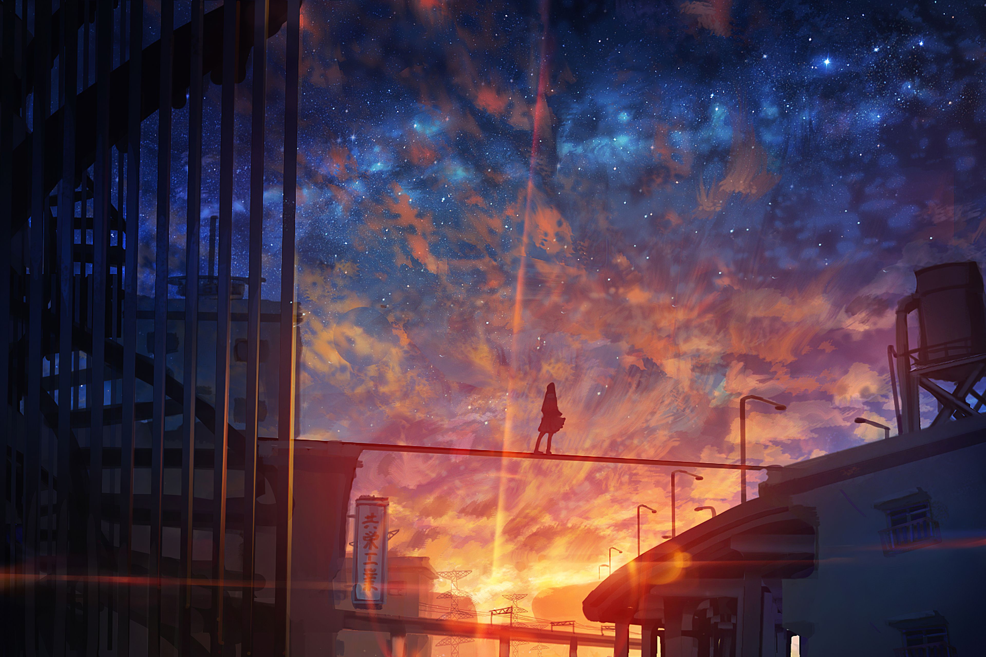 Cool Anime Starry Night Illustration Wallpapers