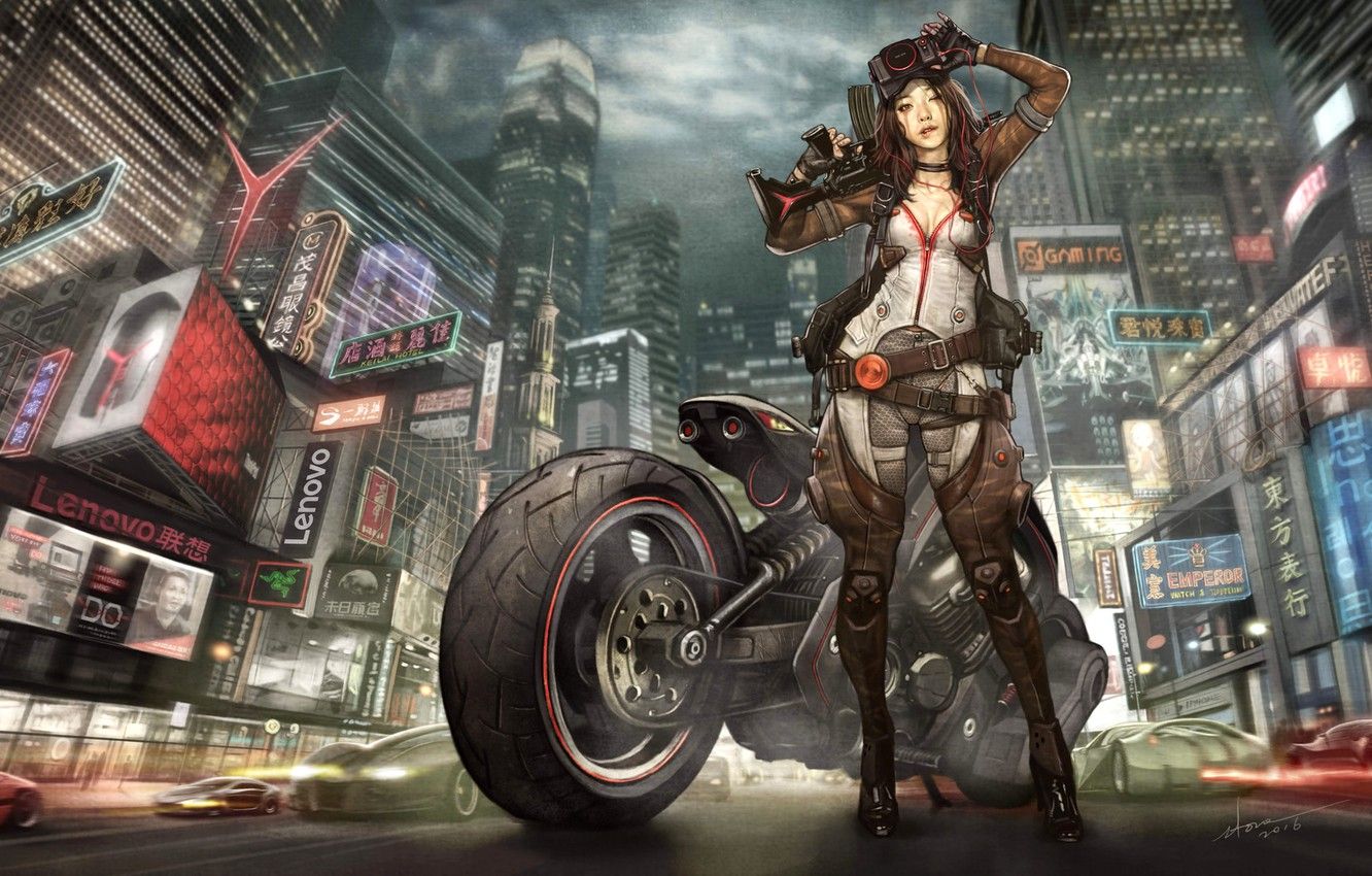 Cyberpunk Motorcycle Girl Wallpapers