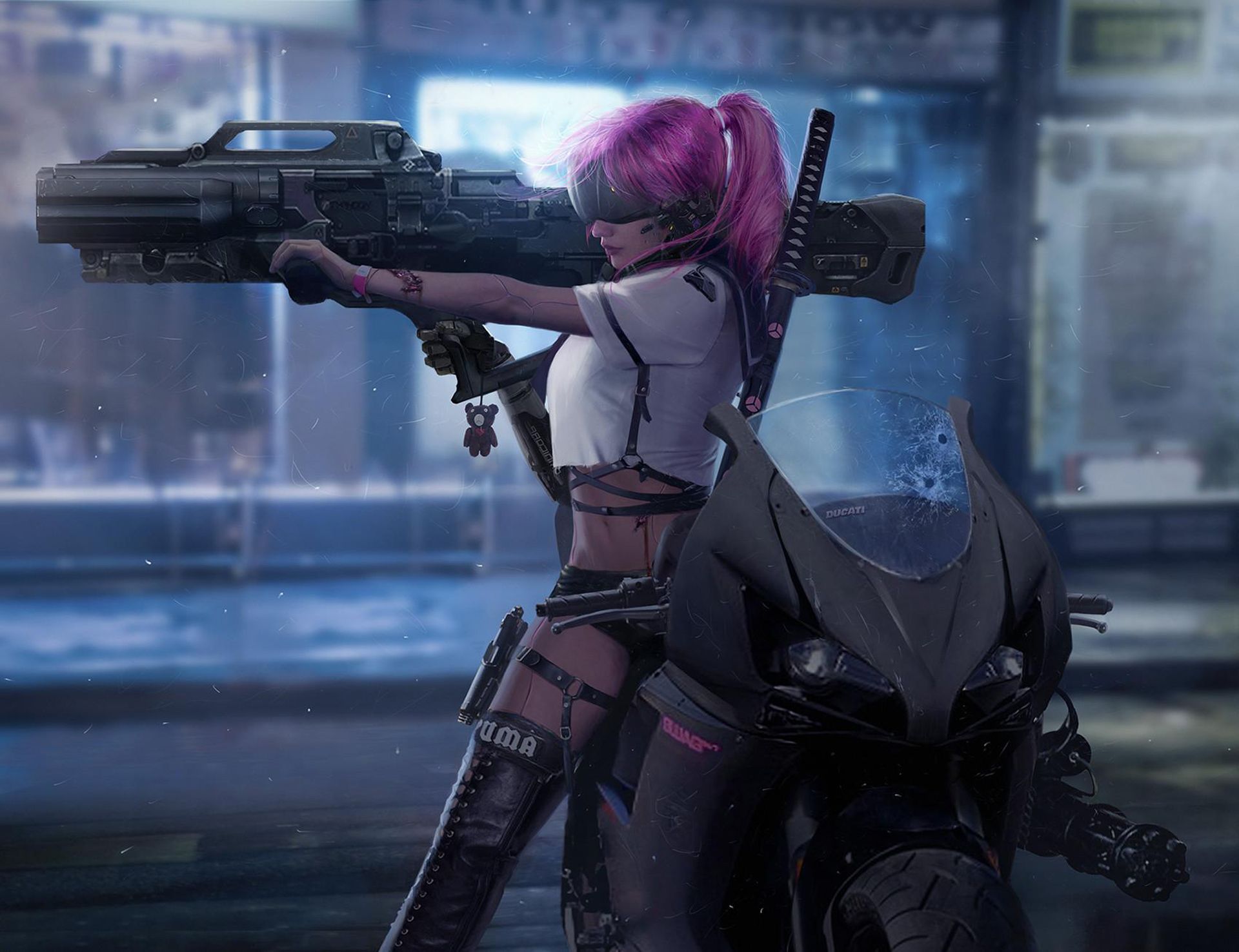 Cyberpunk Motorcycle Girl Wallpapers