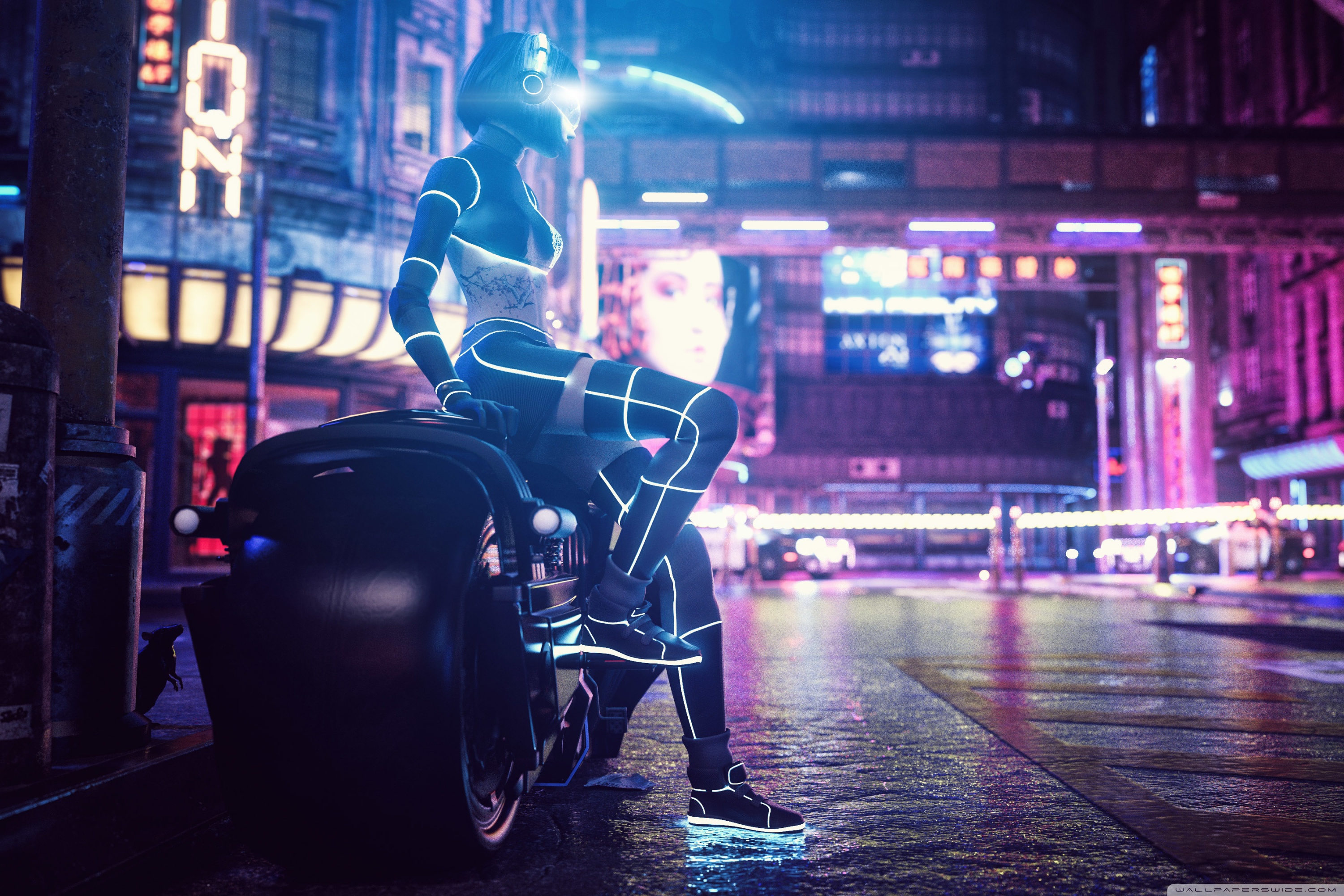 Cyberpunk Woman In Motorcycle Wallpapers