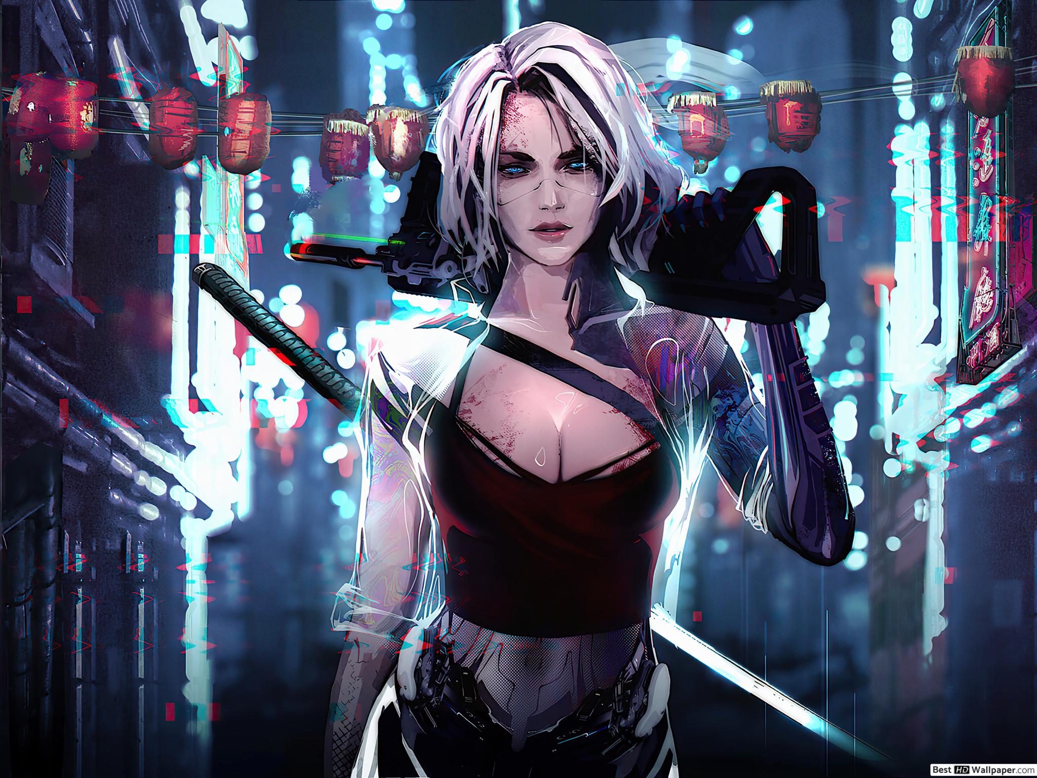 Cyborg Dog And Girl Cyberpunk Futuristic City Wallpapers