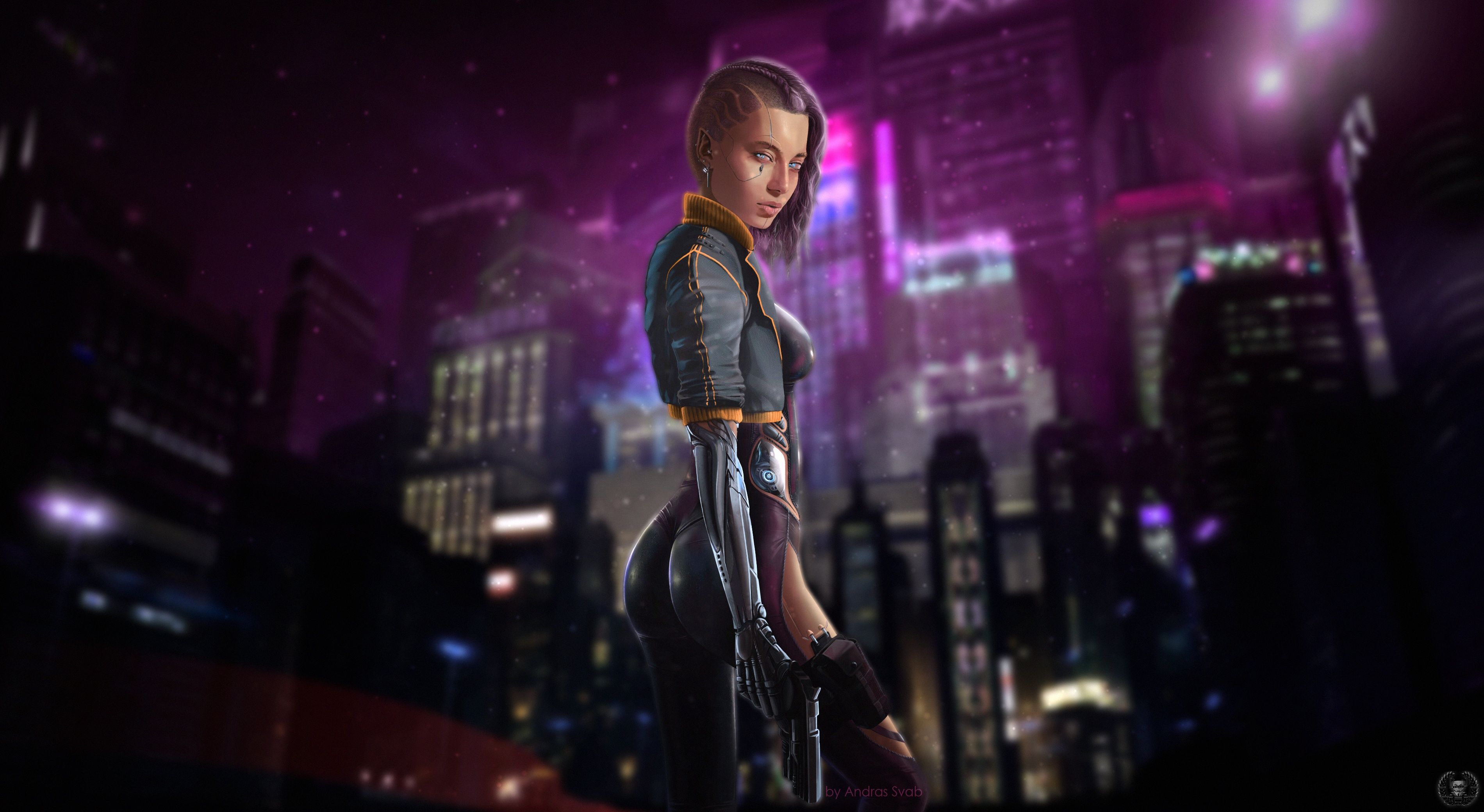 Cyborg Dog And Girl Cyberpunk Futuristic City Wallpapers