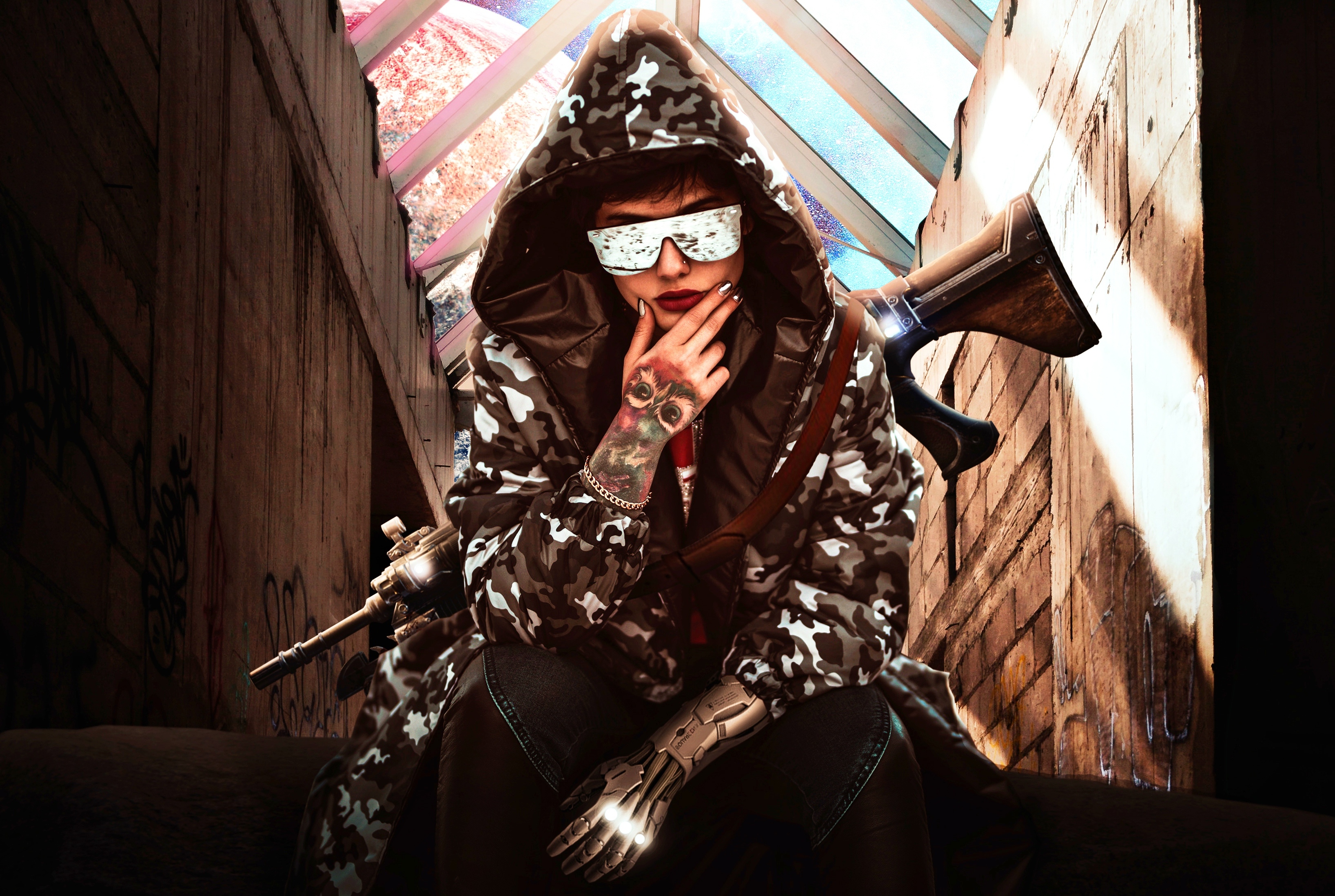 Cyborg In Hoodie Wallpapers