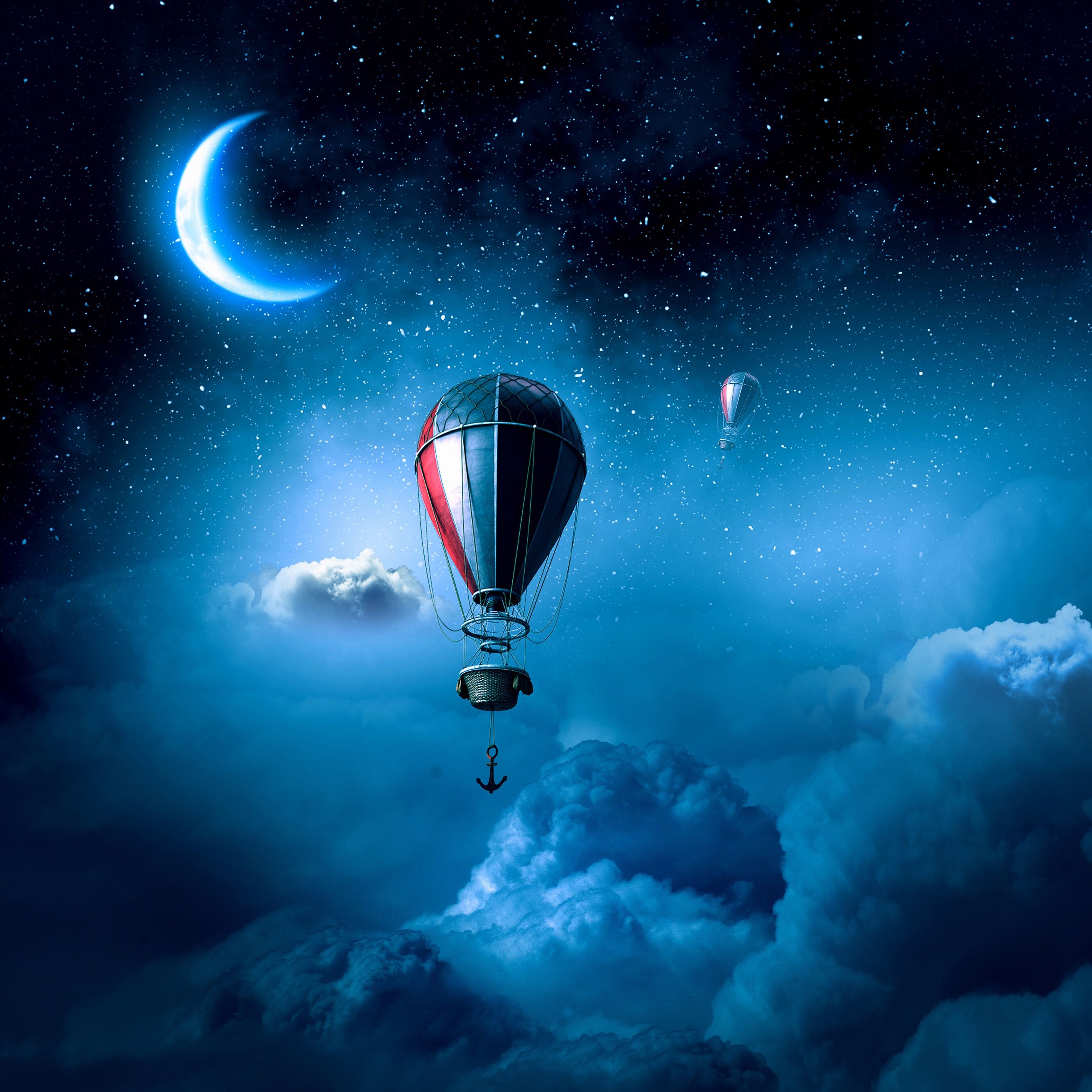 Dark Night In Air Balloon Wallpapers