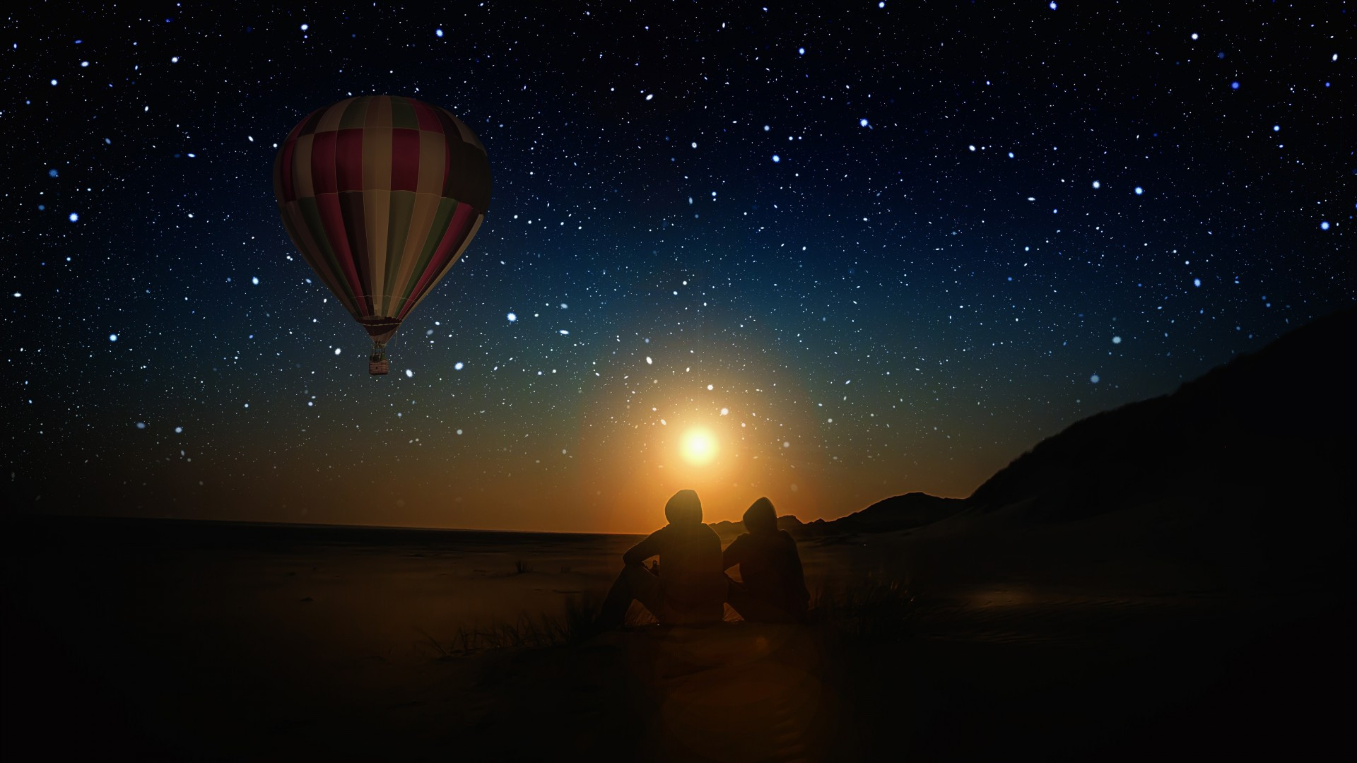 Dark Night In Air Balloon Wallpapers