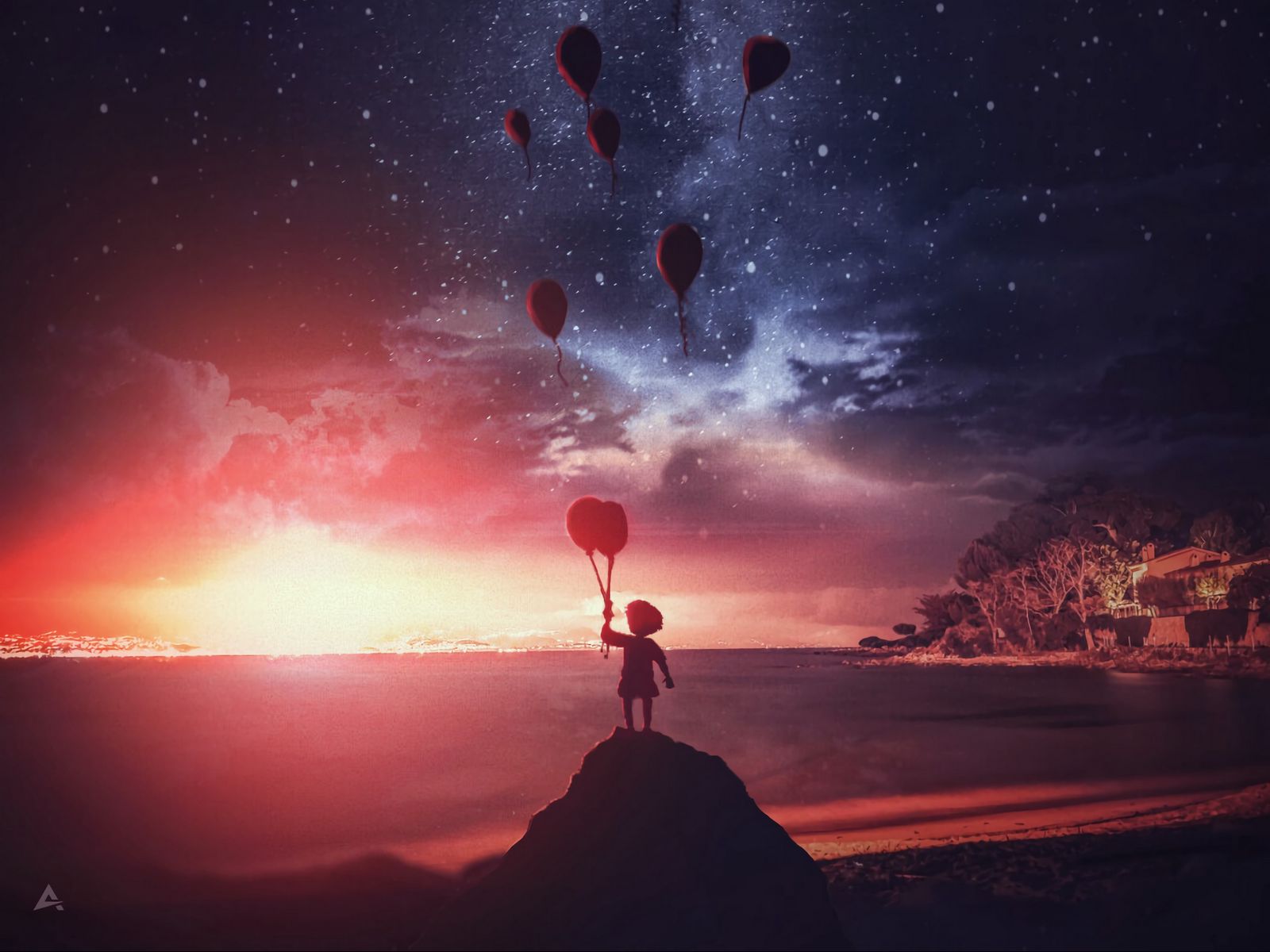 Dark Night In Air Balloon Wallpapers