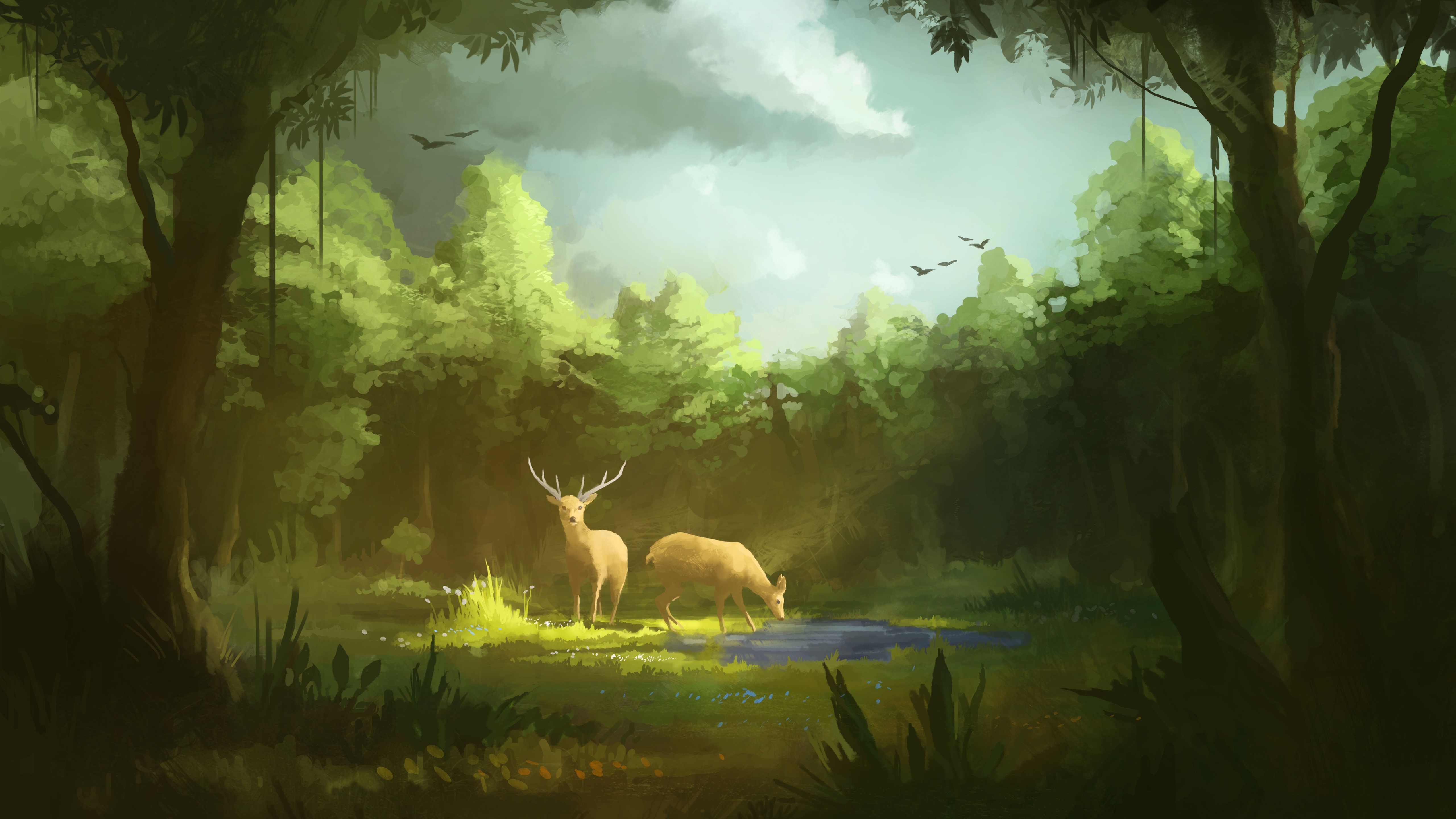 Deer 4K Forest Art Wallpapers