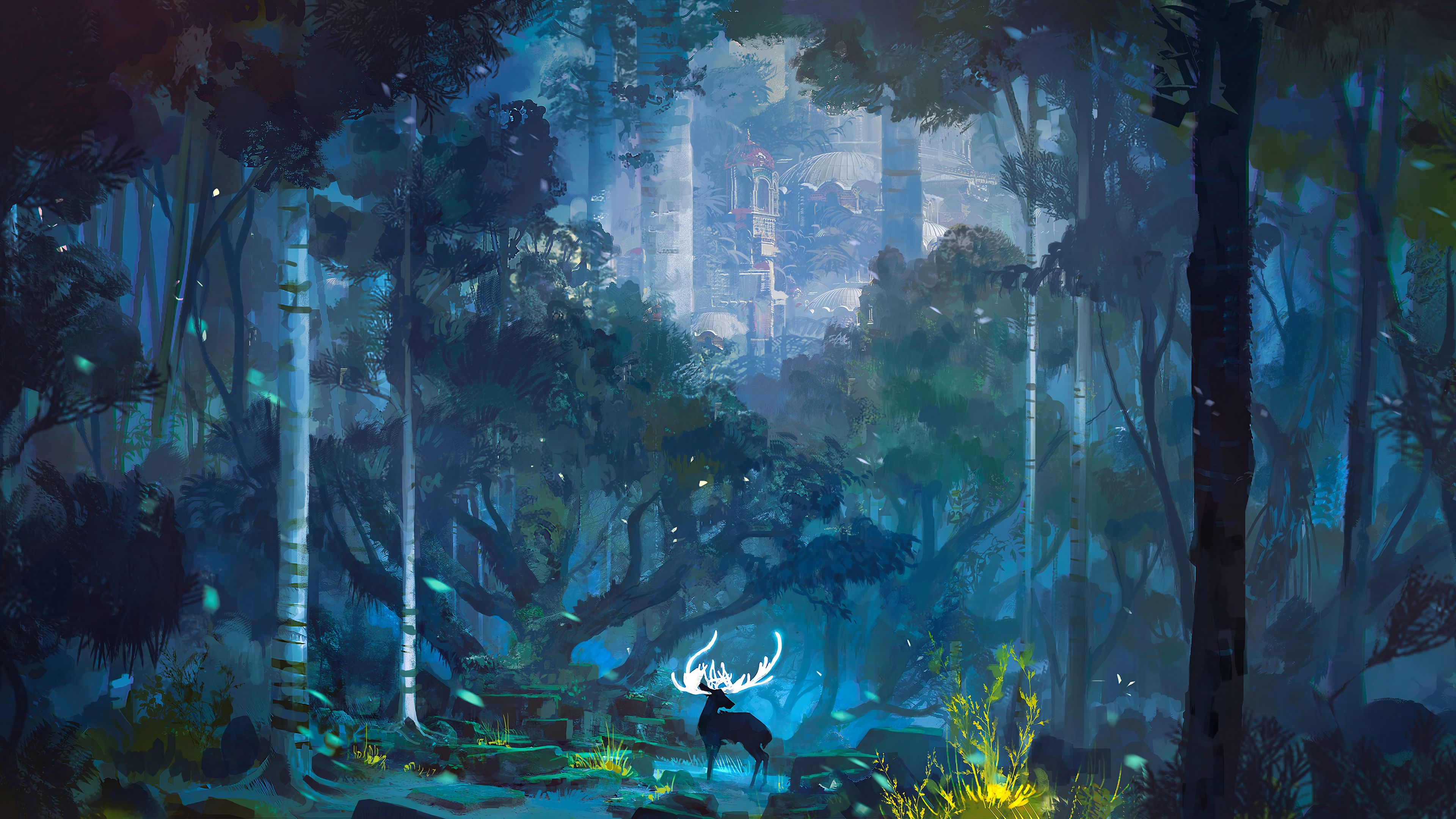 Deer 4K Forest Art Wallpapers