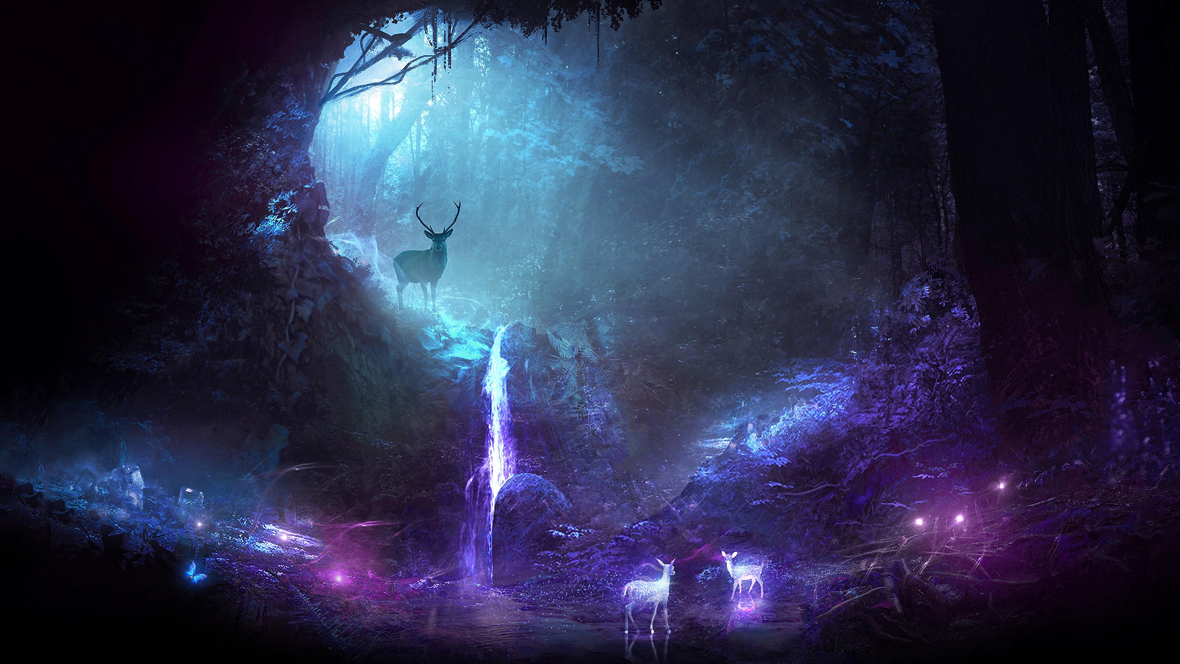 Deer 4K Forest Art Wallpapers