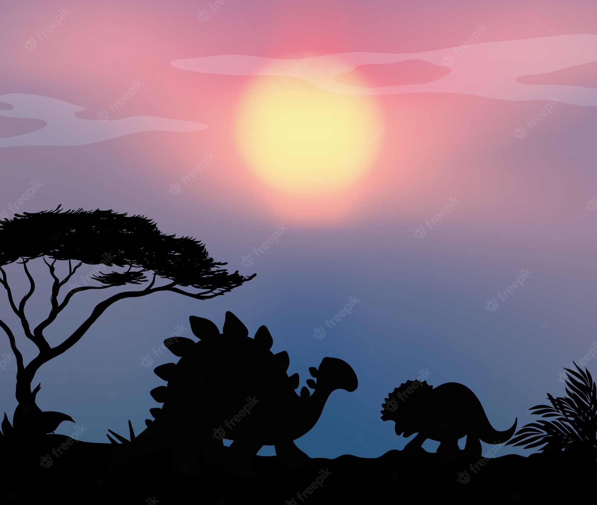 Dinosaurs In Gradient Sunrise Wallpapers