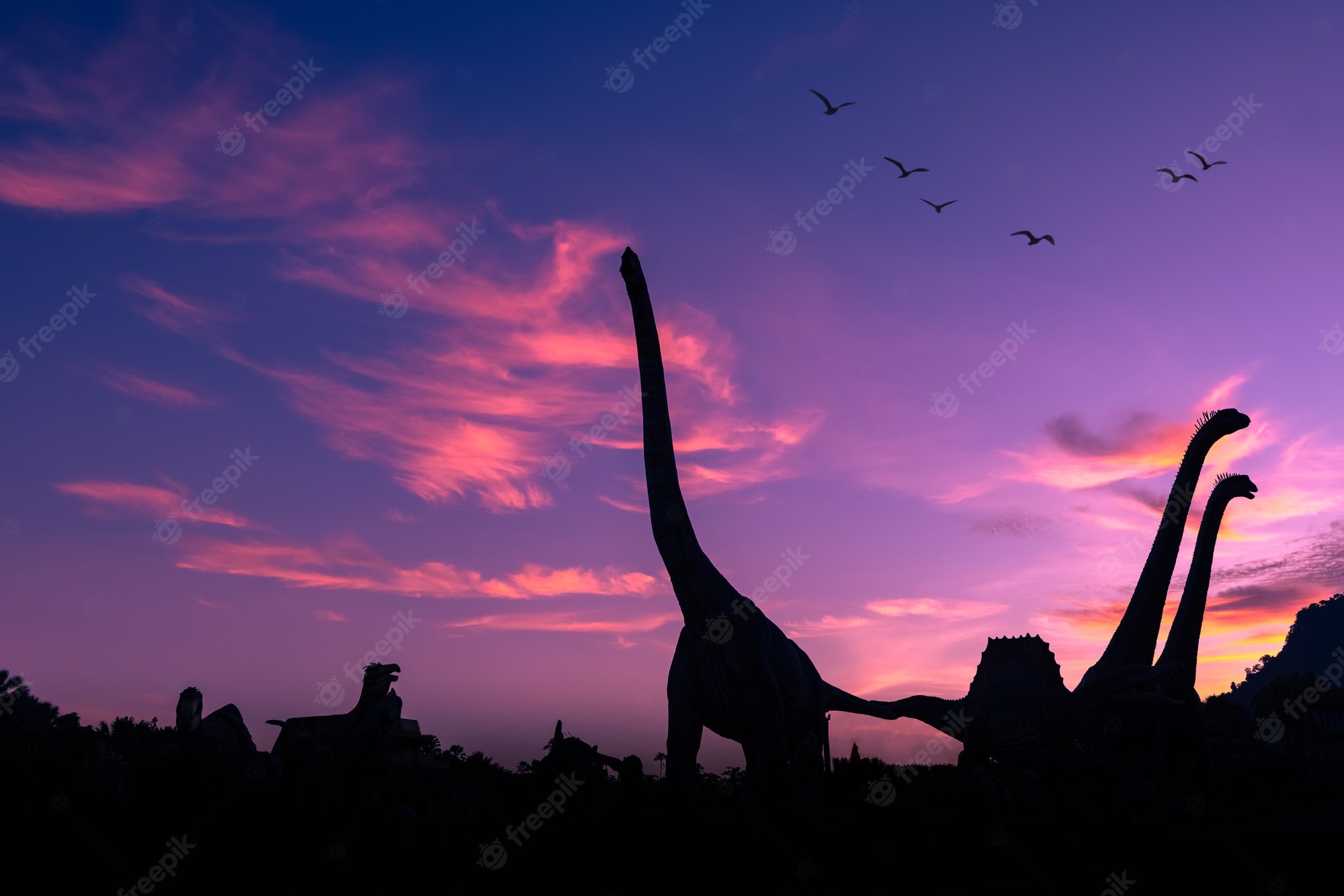 Dinosaurs In Gradient Sunrise Wallpapers