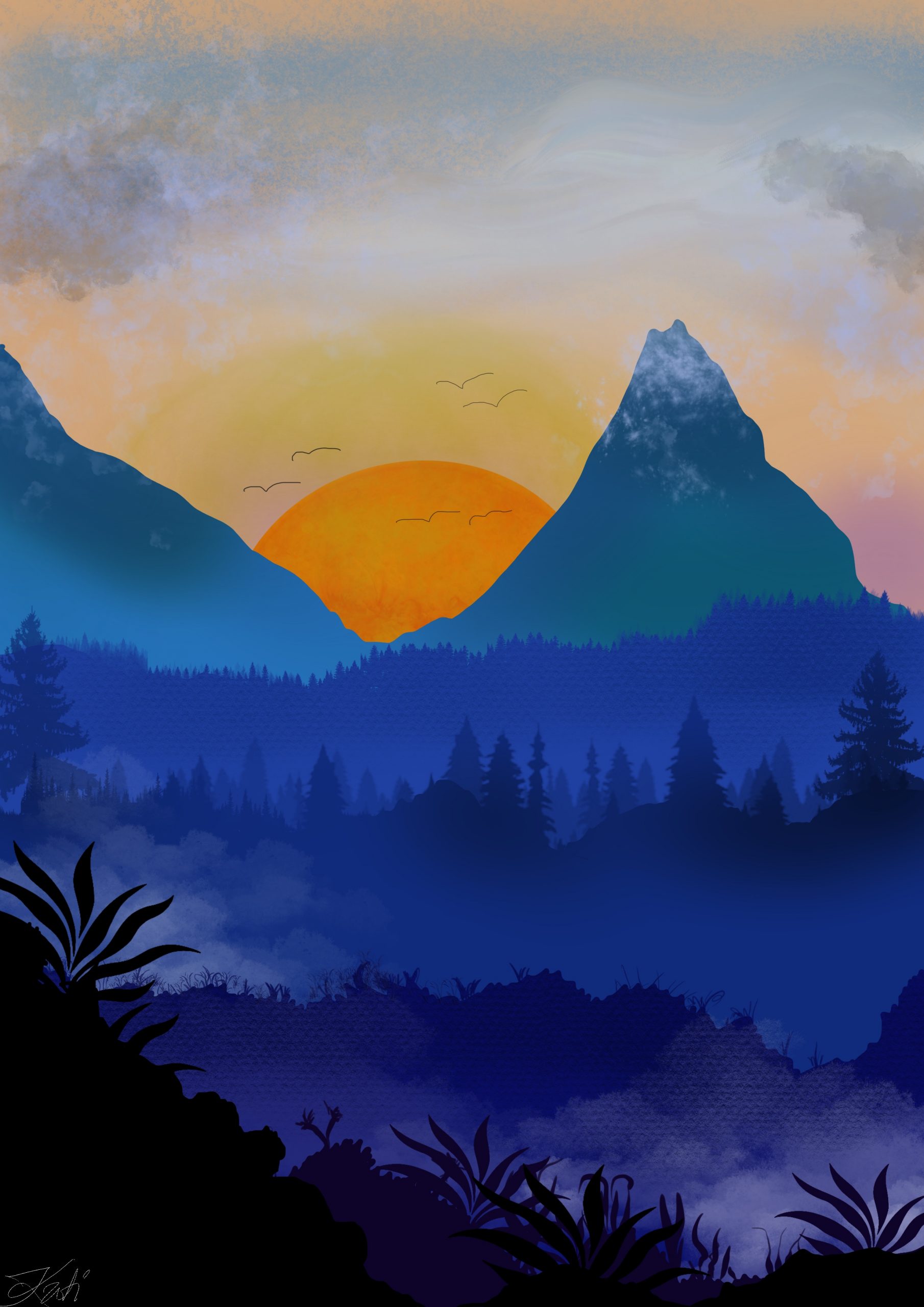 Evening Sunset Mountains Firewatch Drawing Wallpapers