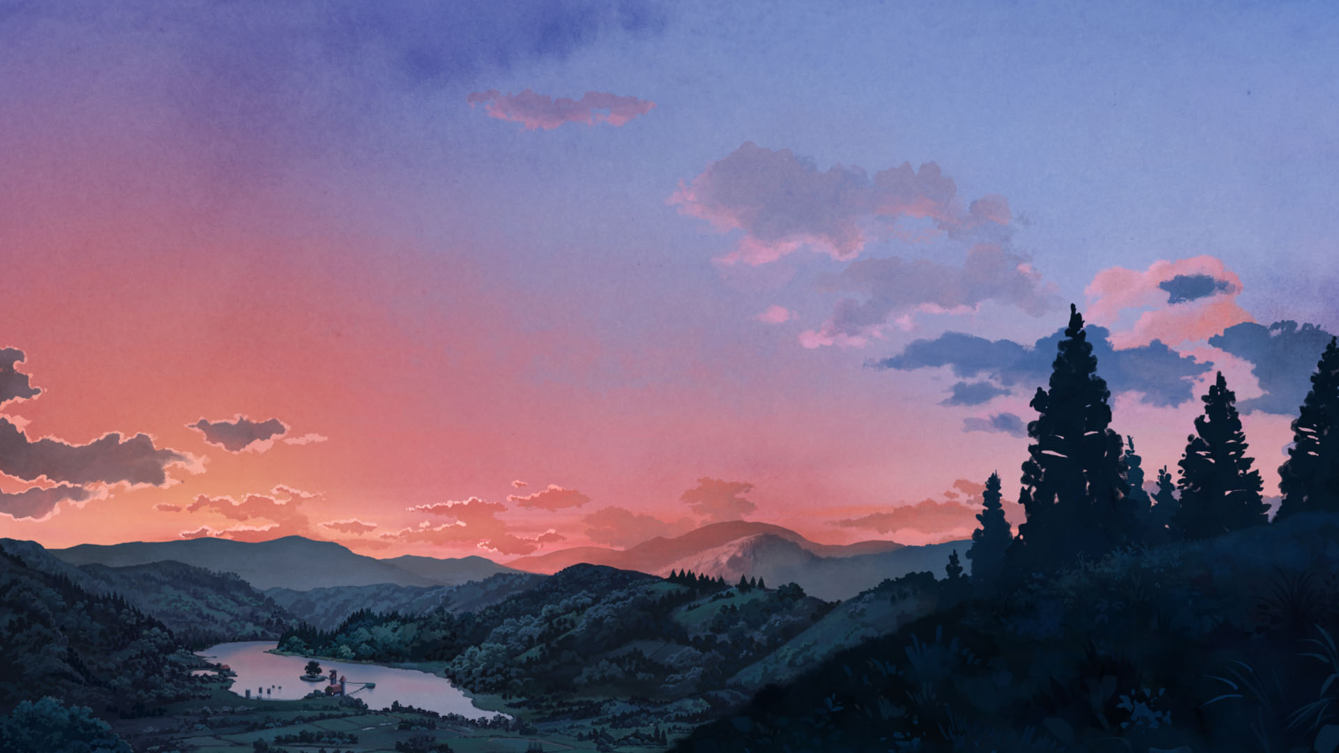 Evening Sunset Mountains Firewatch Drawing Wallpapers