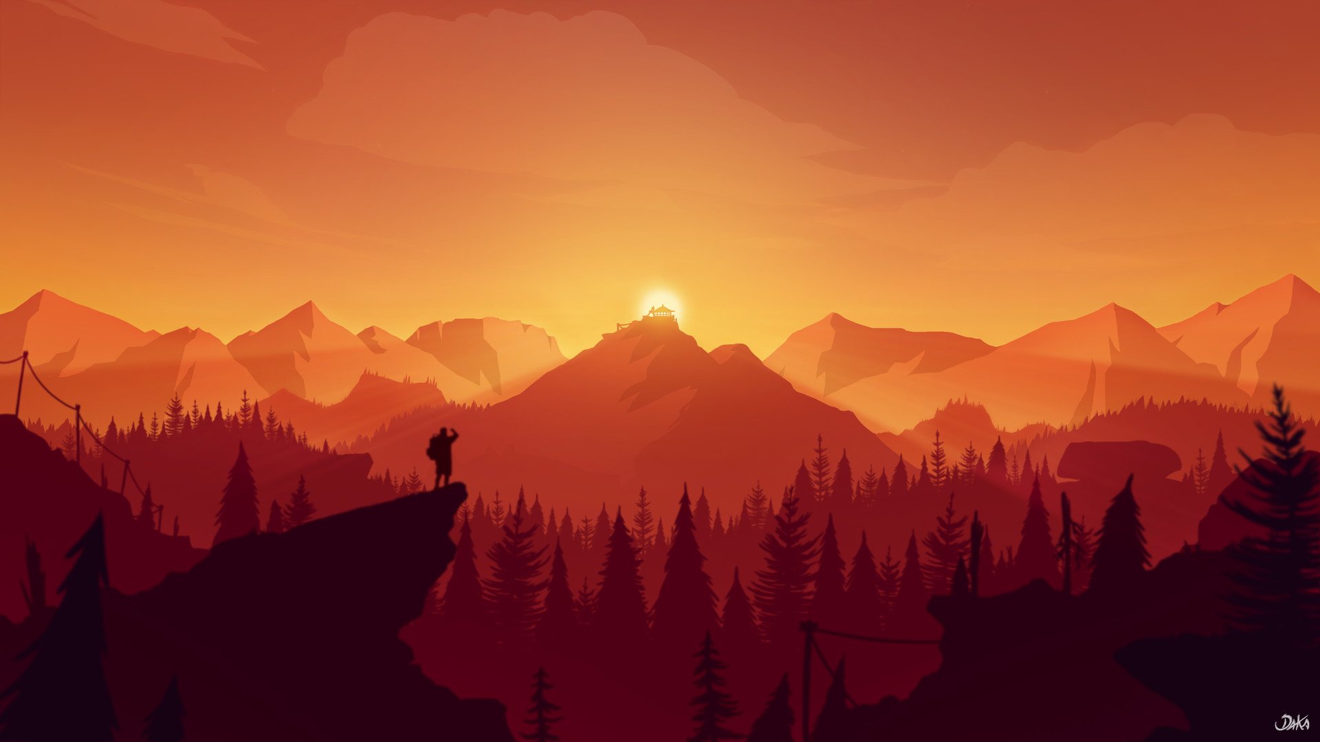 Firewatch Orange Sunset Wallpapers