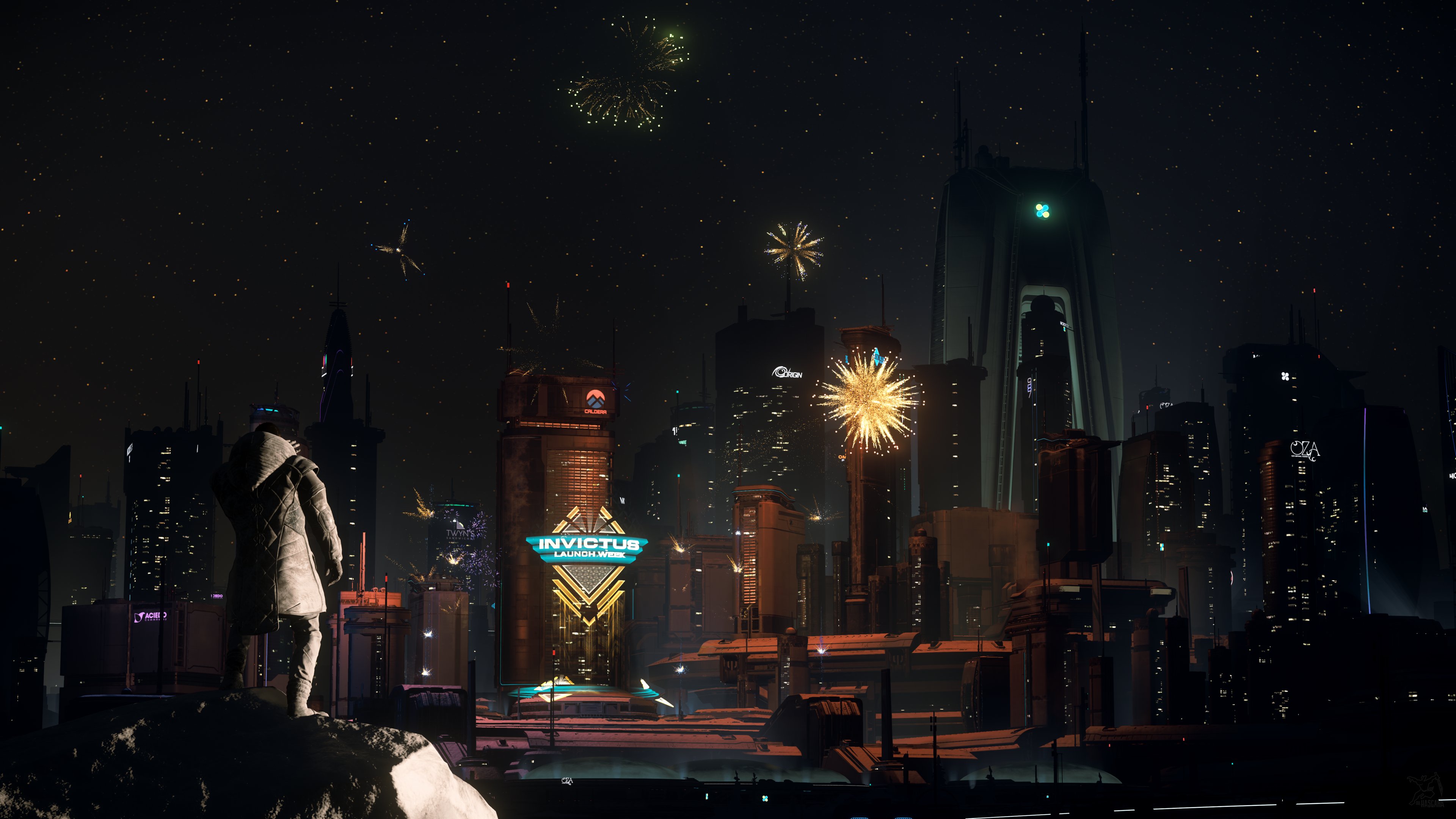 Fireworks In Futuristic City Wallpapers