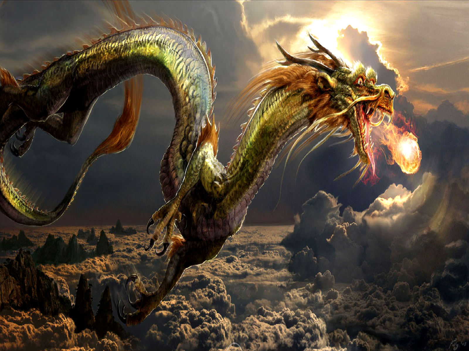 Flying Dragon Over Colorful Cloud Wallpapers