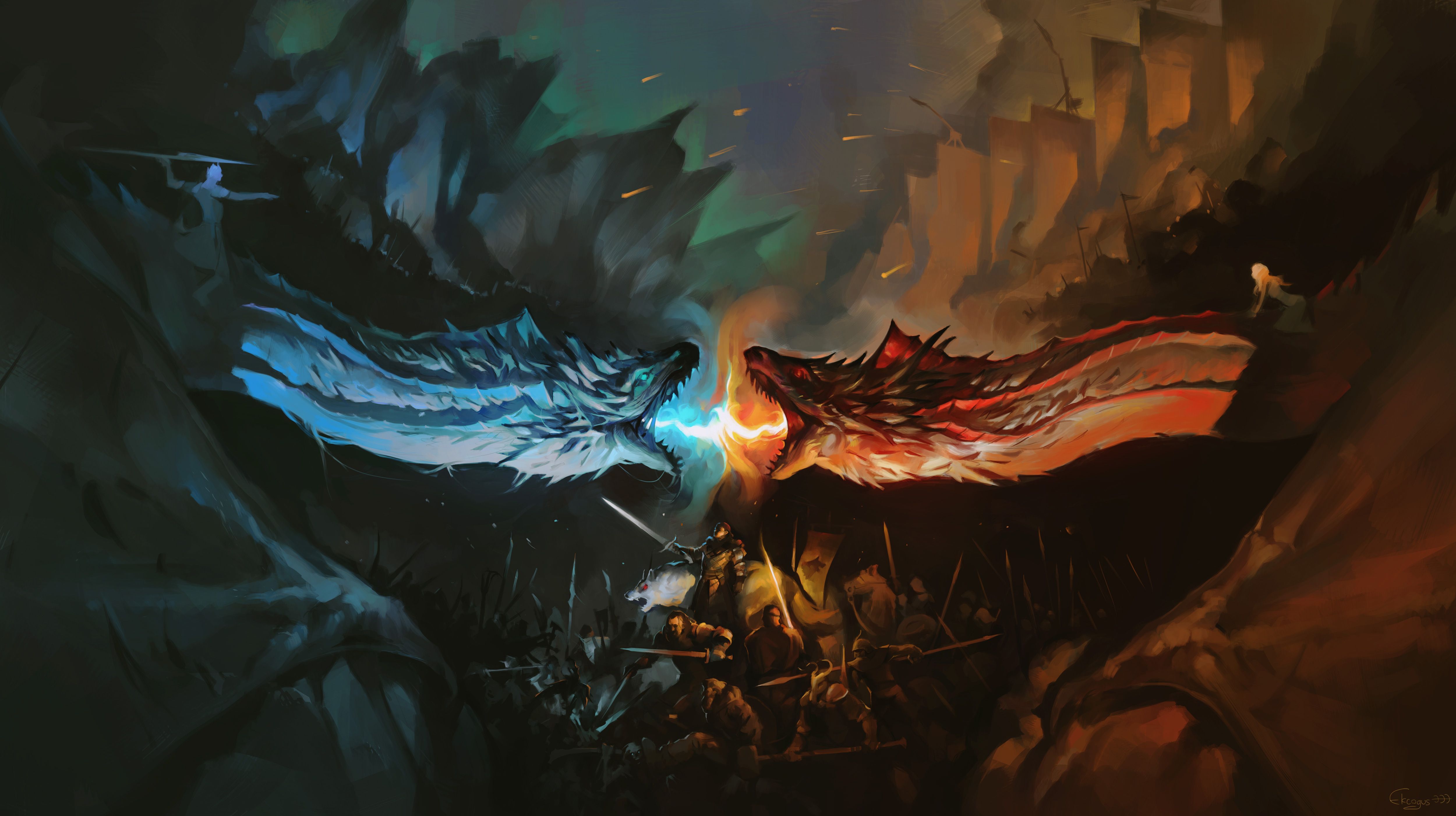 Game Of Thrones 7 White Walker And Ice Dragon Art Wallpapers