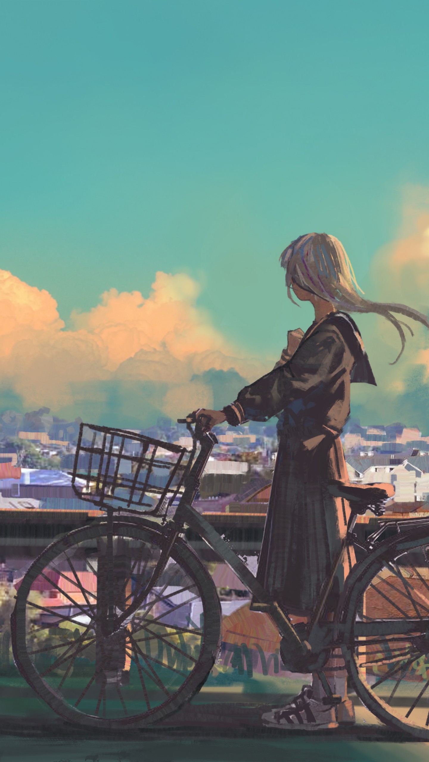 Girl Cycling Near Sea 4K Wallpapers