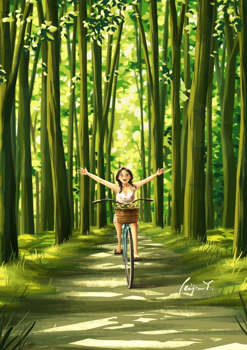Girl On Bike Artwork Wallpapers