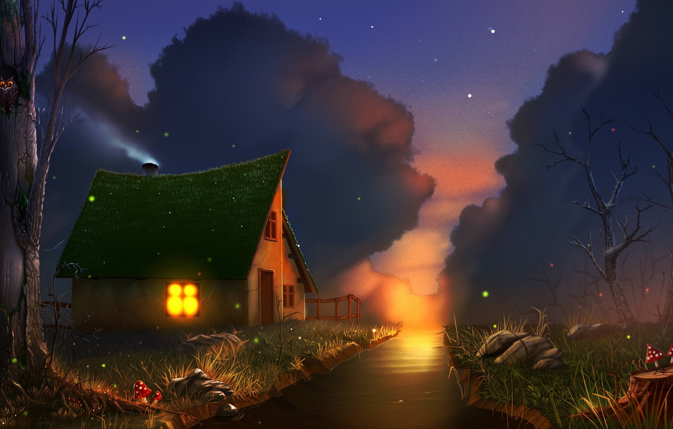 Hut House And Starry Night Wallpapers